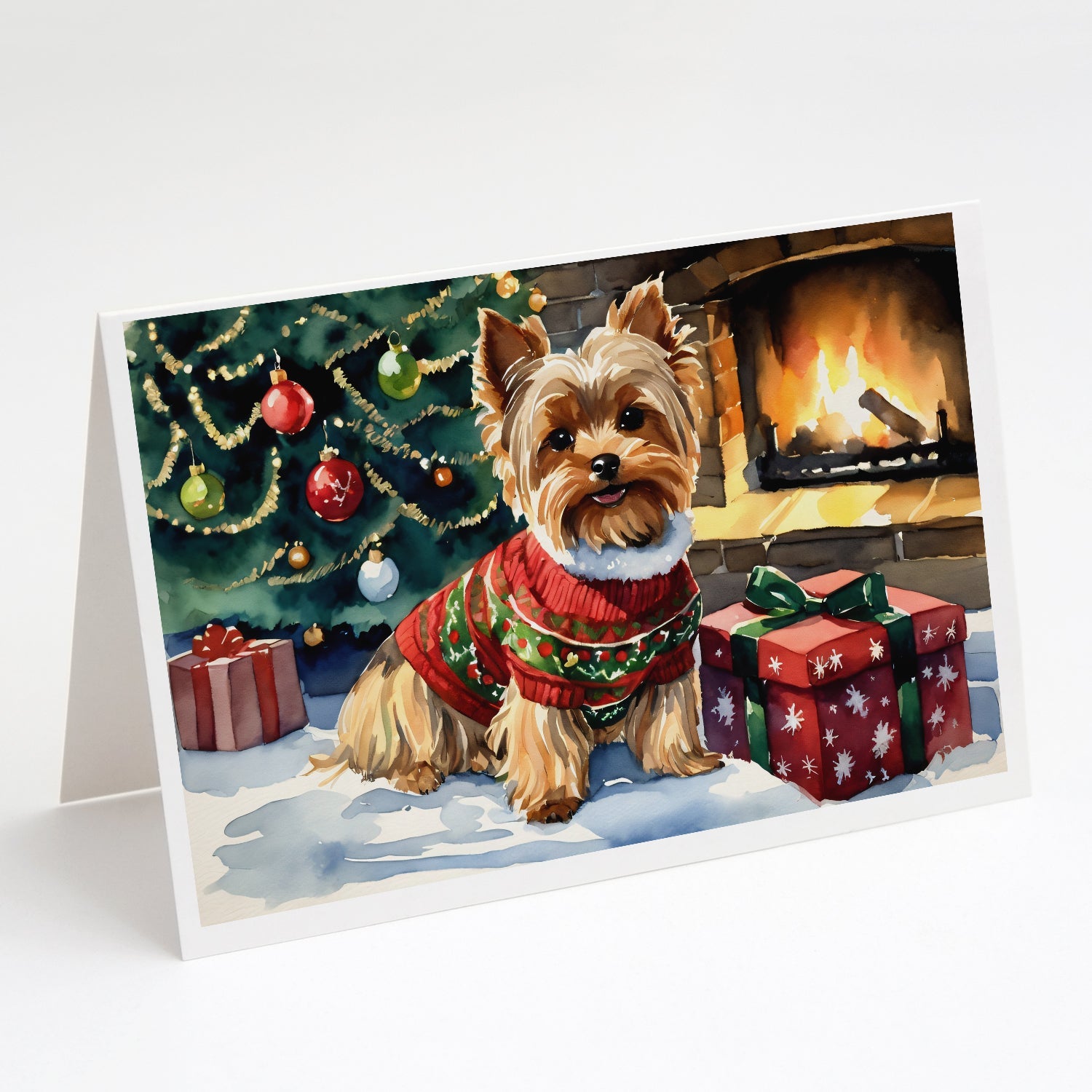 Yorkshire Terrier Cozy Christmas Greeting Cards Pack of 8 Blank Cards with Envelopes Whimsical A7 Size 5x7