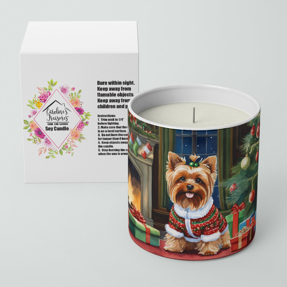 Yorkshire Terrier Cozy Christmas Decorative Soy Candle Nature Soy Wax Essential Oil Home Decor Ideal for Bedroom Kitchen Bath Office Gift, 10 oz