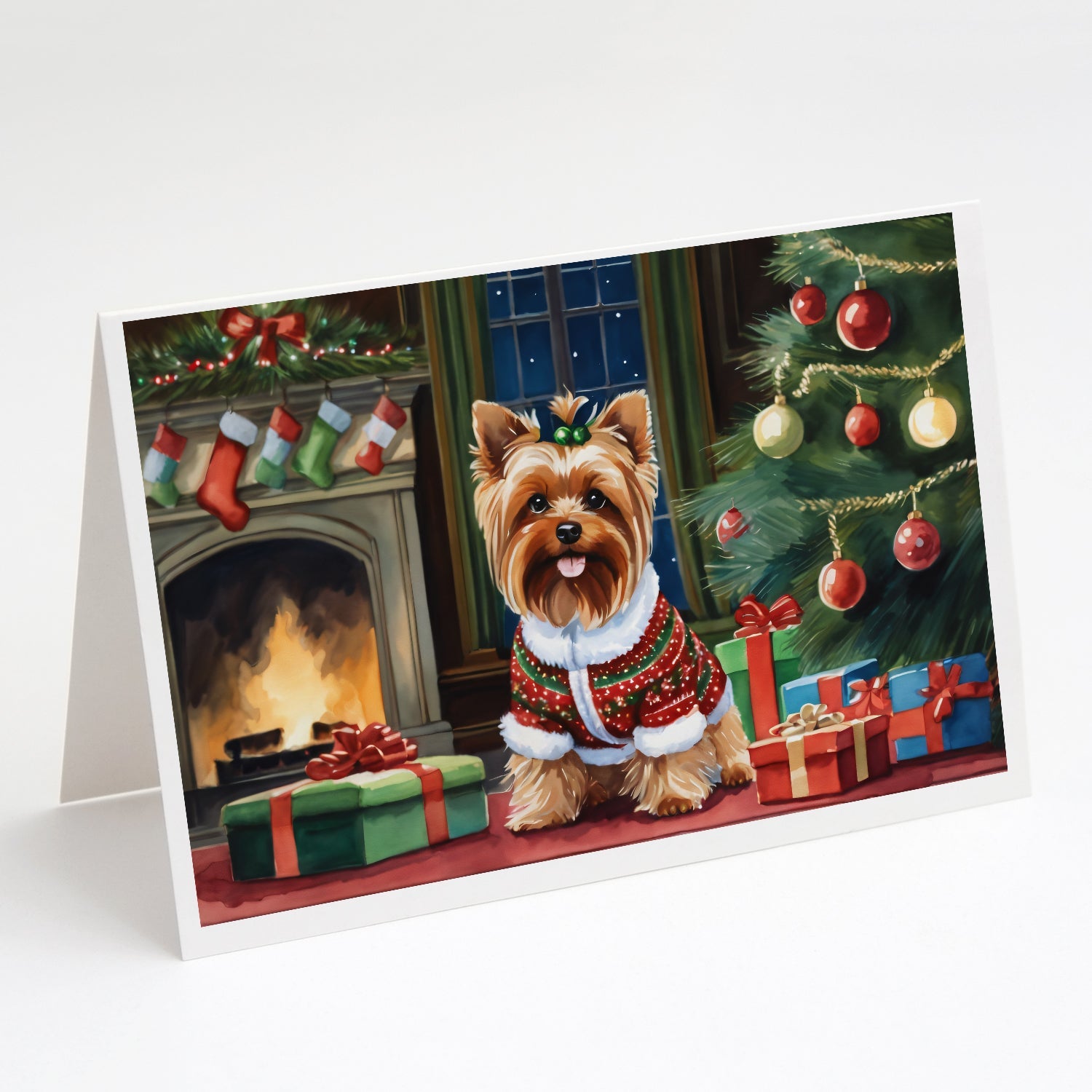 Yorkshire Terrier Cozy Christmas Greeting Cards Pack of 8 Blank Cards with Envelopes Whimsical A7 Size 5x7