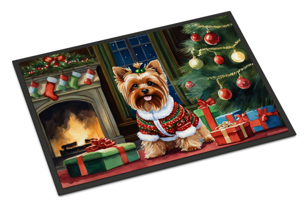 Yorkshire Terrier Cozy Christmas Doormat Indoor Outdoor 24H X 36W Front Door Mat Rugs for Entryway, Non Slip Washable Low Pile,