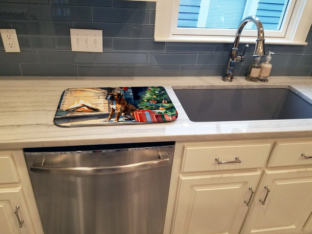 Boxer Cozy Christmas Dish Drying Mat Absorbent Dish Drying Mat Pad for Kitchen Counter Dish Drainer Mat for Countertop, 14 x 21", Multicolor