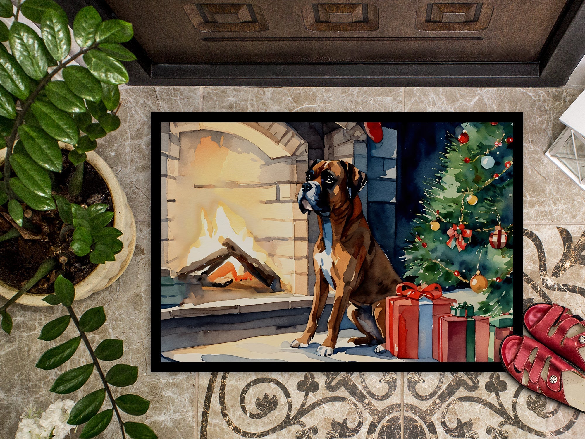 Boxer Cozy Christmas Doormat Indoor Outdoor 18H X 27W Front Door Mat Rugs for Entryway, Non Slip Washable