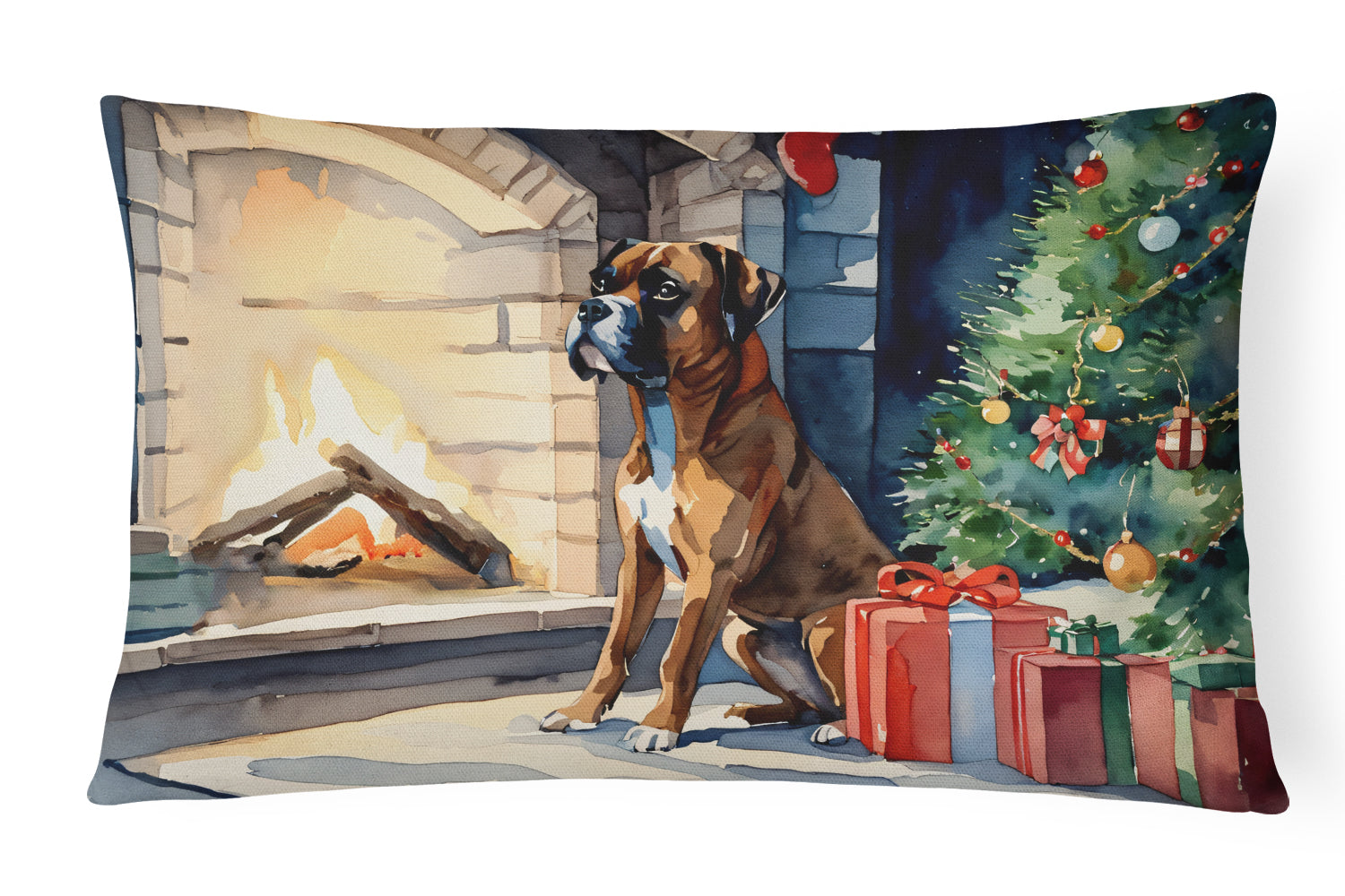 Boxer Cozy Christmas Decorative Throw Pillow 12x16 Indoor Outdoor Accent Cushion, Fabric Cover with Insert for Sofa, Bed, Porch & Living Room
