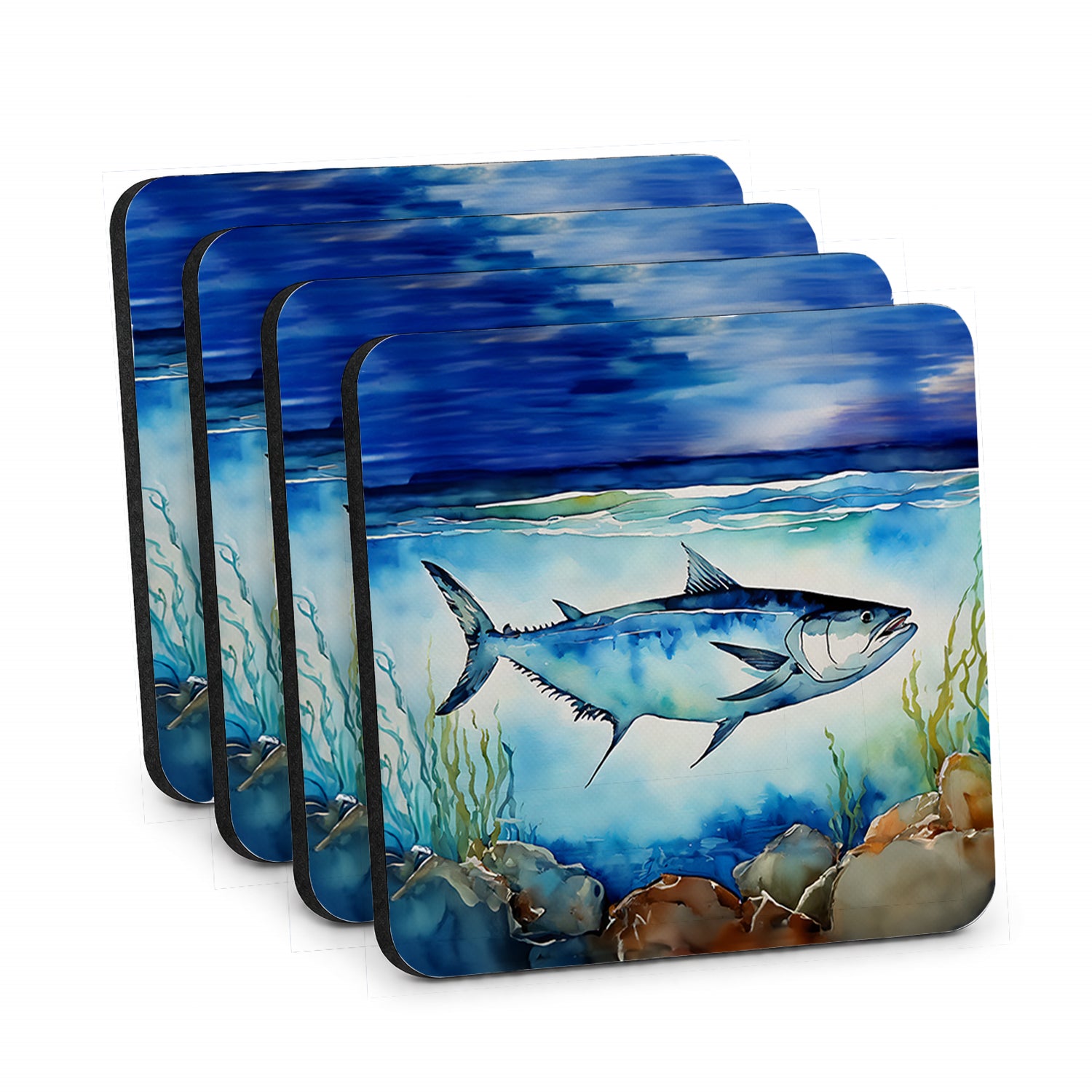 Bluefin Tuna Foam Coasters Set of 4 Cup Coasters for Indoor Outdoor, Tabletop Protection, Anti Slip, Mouse pad Material