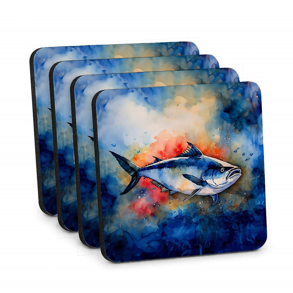 Bluefin Tuna Foam Coasters Set of 4 Cup Coasters for Indoor Outdoor, Tabletop Protection, Anti Slip, Mouse pad Material