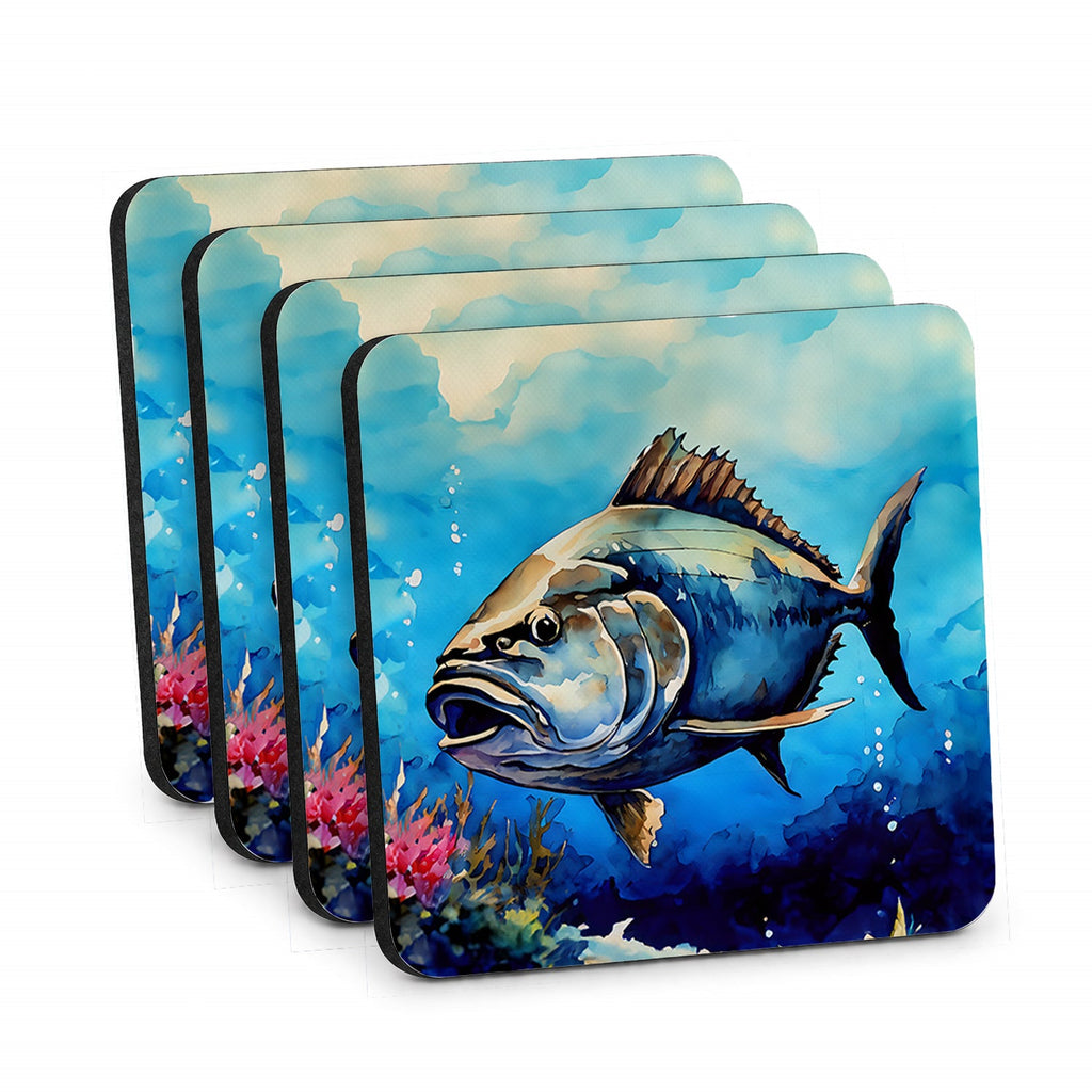 Bluefin Tuna Foam Coasters Set of 4 Cup Coasters for Indoor Outdoor, Tabletop Protection, Anti Slip, Mouse pad Material