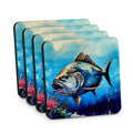 Bluefin Tuna Foam Coasters Set of 4 Cup Coasters for Indoor Outdoor, Tabletop Protection, Anti Slip, Mouse pad Material