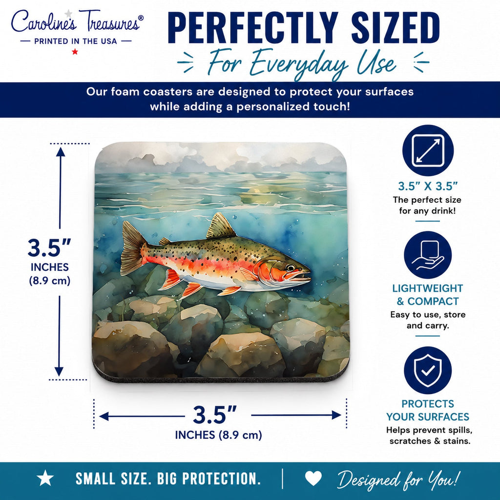 Brook Trout Foam Coasters Set of 4 Cup Coasters for Indoor Outdoor, Tabletop Protection, Anti Slip, Mouse pad Material