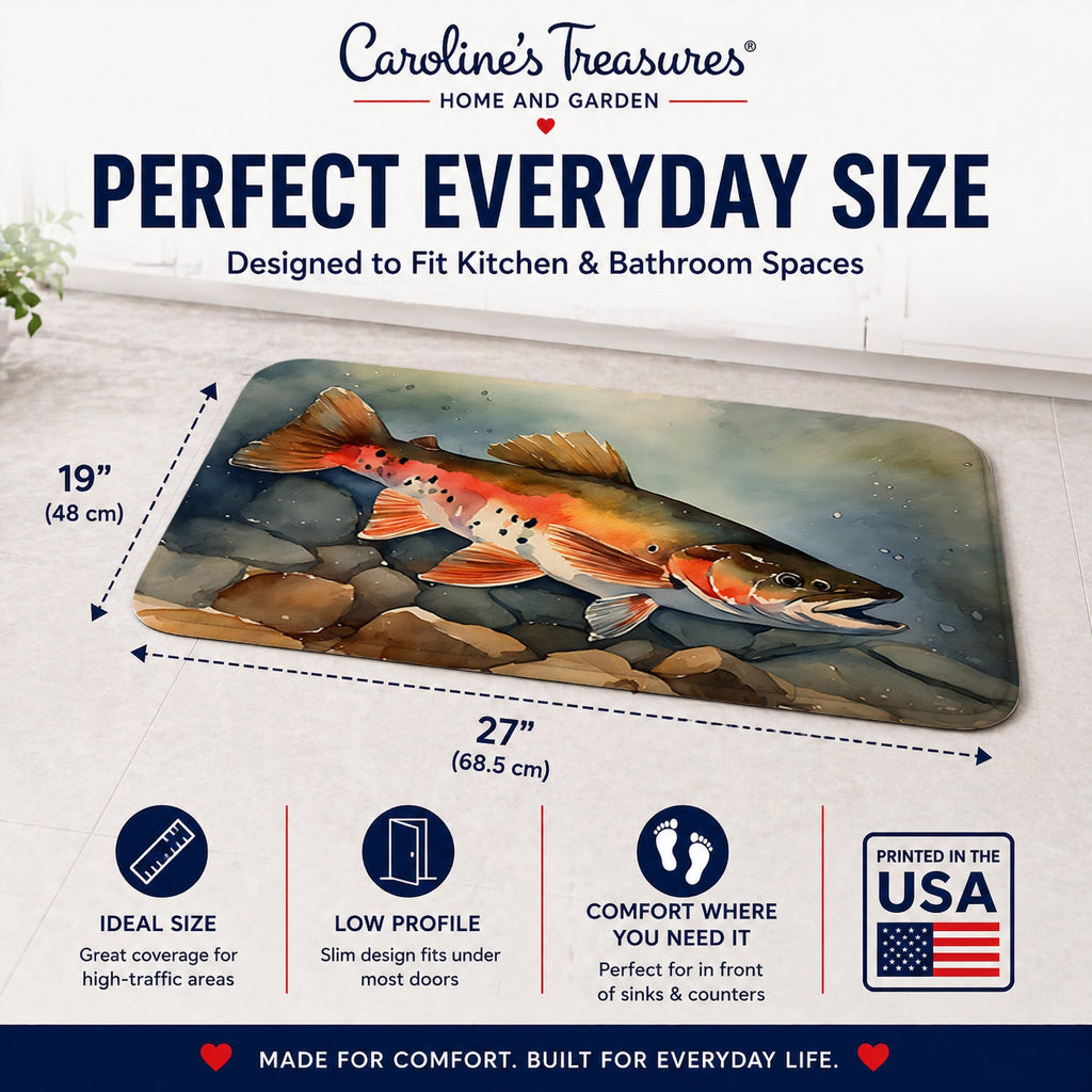 Brook Trout Memory Foam Kitchen Mat Machine Washable Anti-Fatigue Cushion Comfort Bath or Kitchen Rug