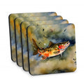 Brook Trout Foam Coasters Set of 4 Cup Coasters for Indoor Outdoor, Tabletop Protection, Anti Slip, Mouse pad Material