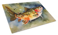 Brook Trout Cutting Board Tempered Glass Kitchen Cutting Surface, Heat Resistant Chopping, Non-Slip Feet, Food Prep & Serving