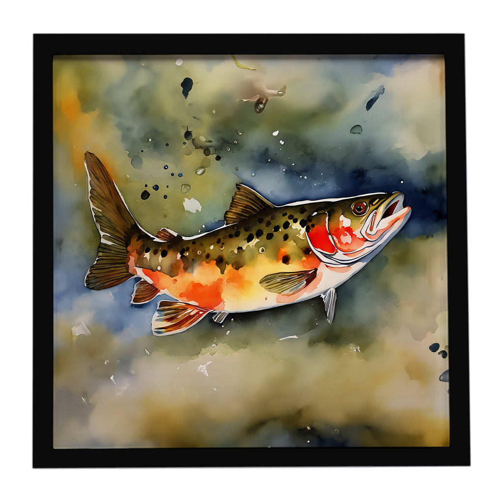 Brook Trout Framed Metal Print Bathroom, Kitchen, Office, Home Decor Wall Art Ready to Hang, Square, 8X8