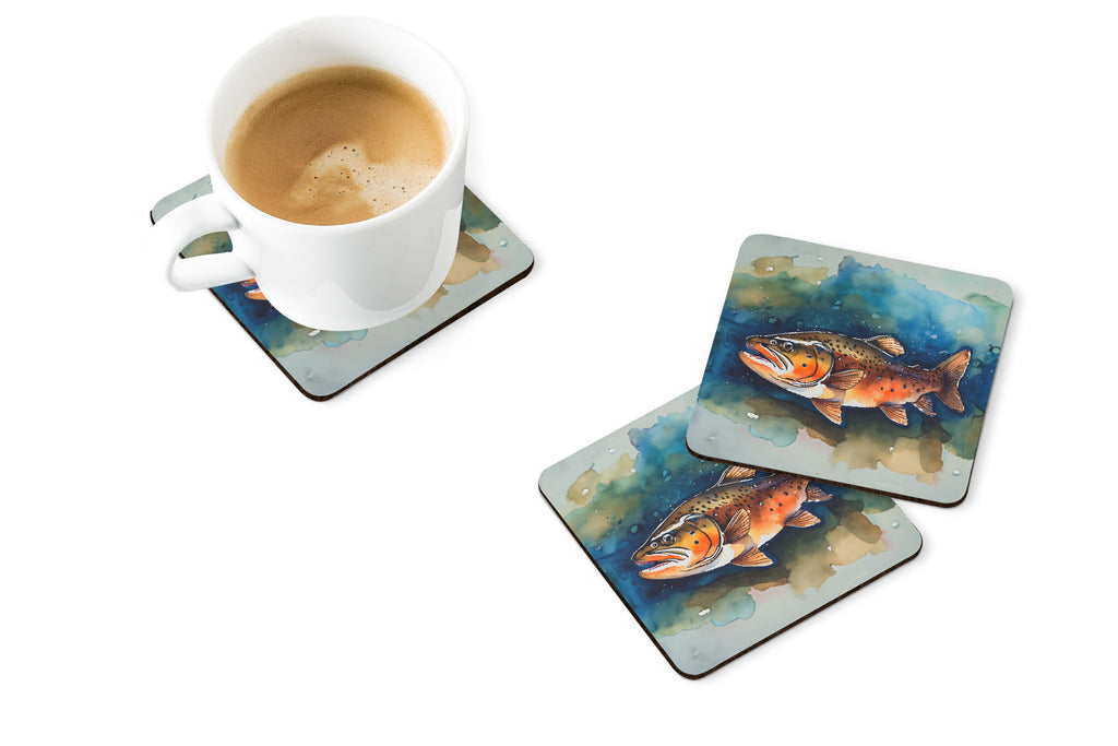 Brown Trout Foam Coasters Set of 4 Cup Coasters for Indoor Outdoor, Tabletop Protection, Anti Slip, Mouse pad Material