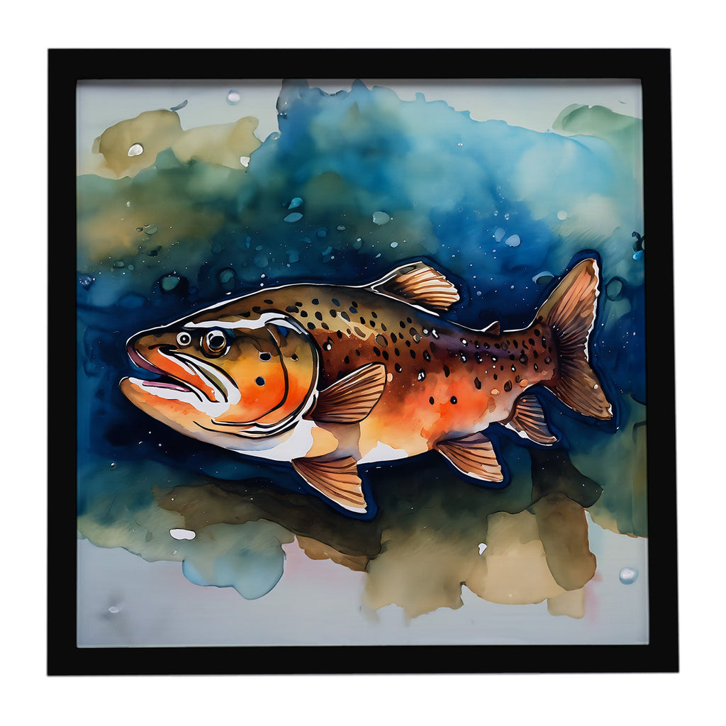 Brown Trout Framed Metal Print Bathroom, Kitchen, Office, Home Decor Wall Art Ready to Hang, Square, 8X8