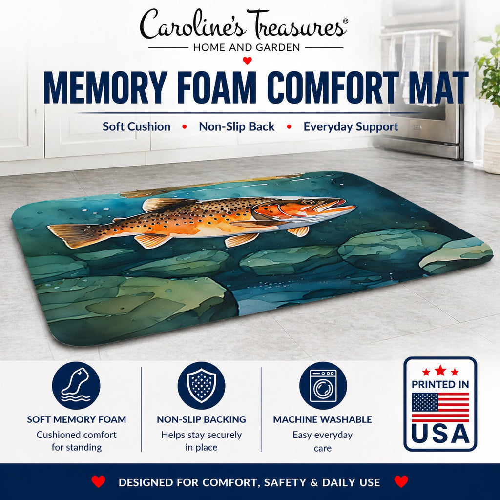 Brown Trout Memory Foam Kitchen Mat Machine Washable Anti-Fatigue Cushion Comfort Bath or Kitchen Rug