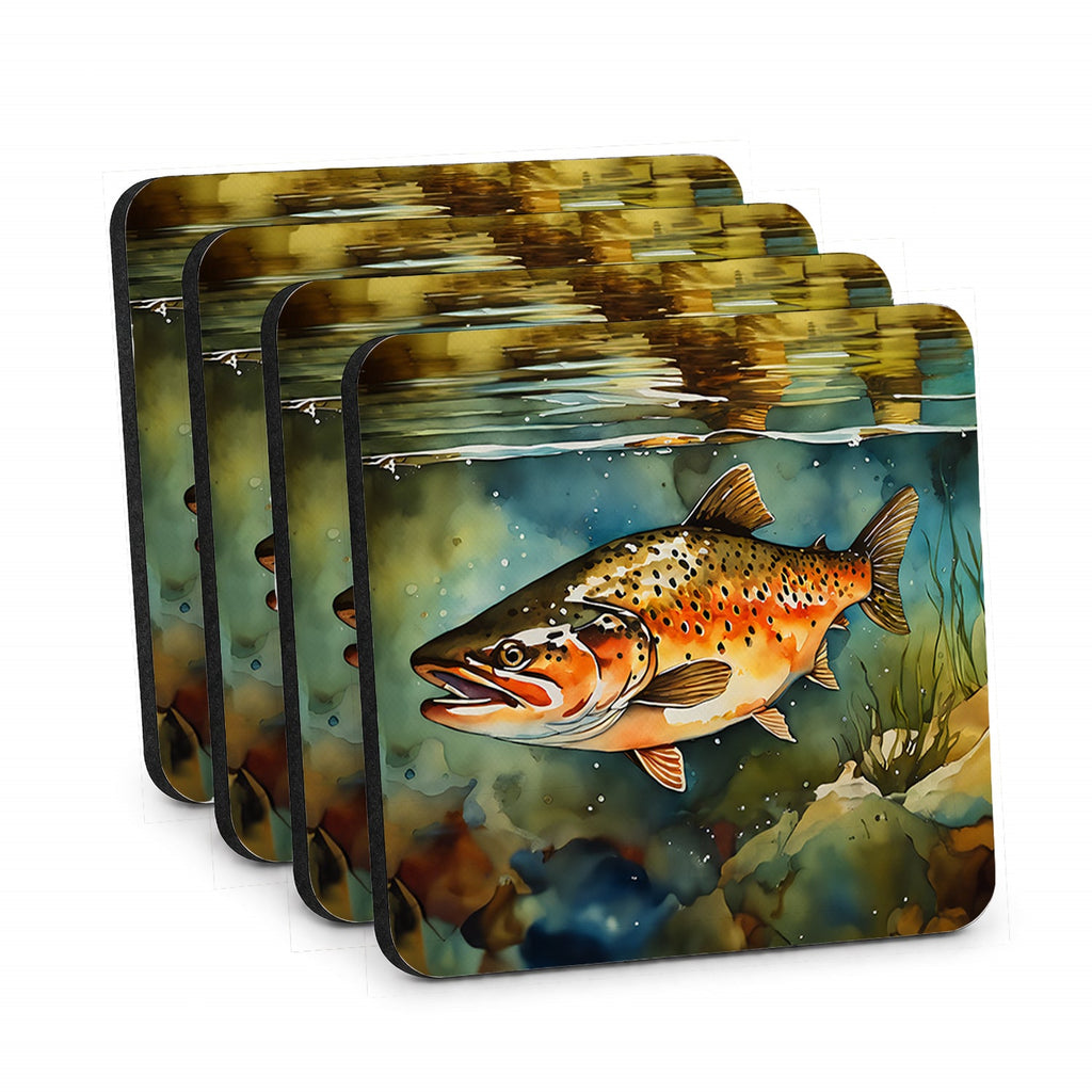 Brown Trout Foam Coasters Set of 4 Cup Coasters for Indoor Outdoor, Tabletop Protection, Anti Slip, Mouse pad Material
