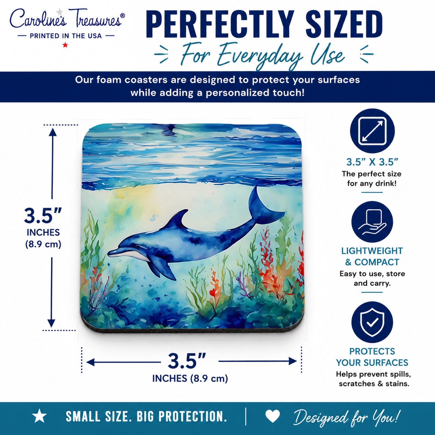 Dolphin Foam Coasters Set of 4 Cup Coasters for Indoor Outdoor, Tabletop Protection, Anti Slip, Mouse pad Material