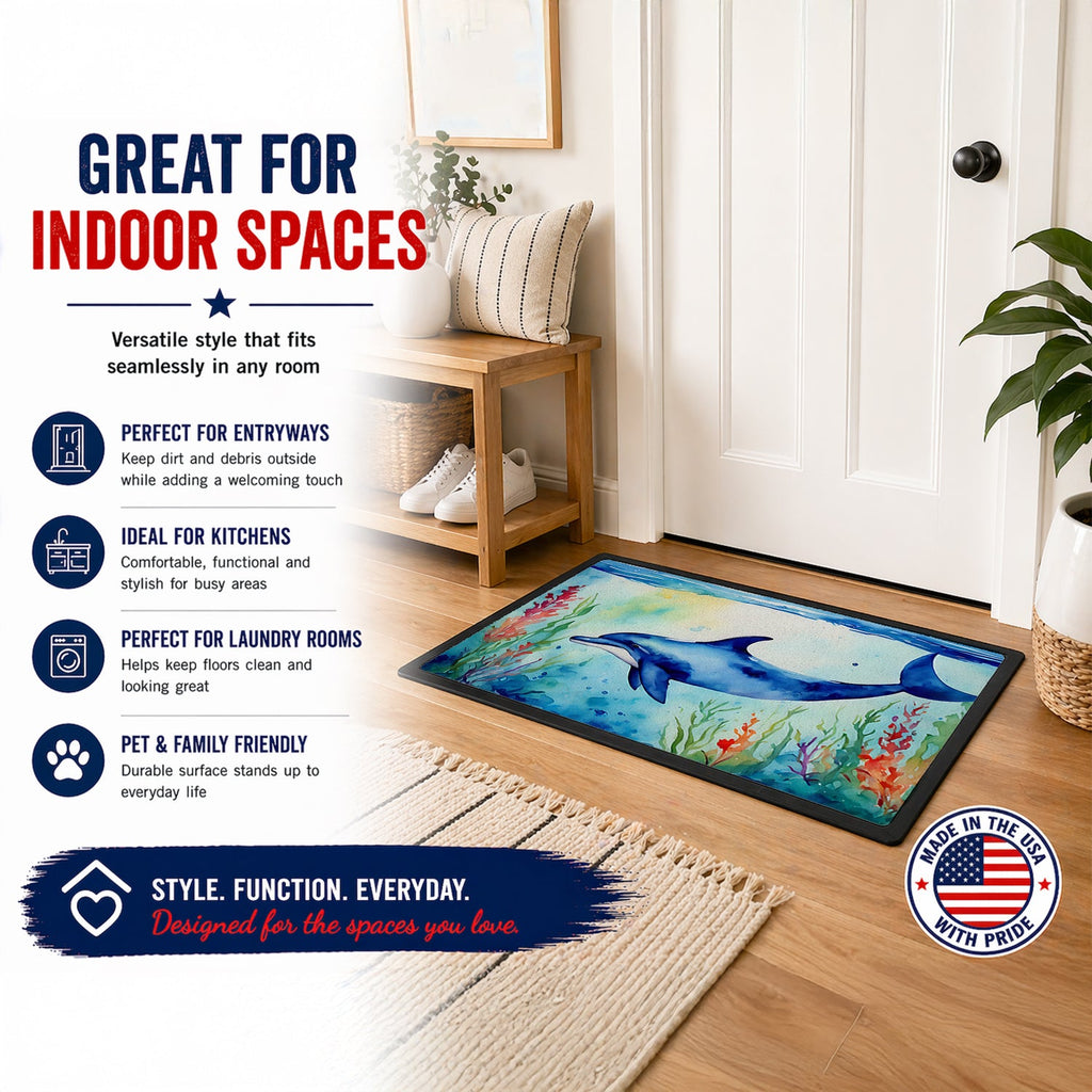 Dolphin Doormat Indoor Outdoor 18H X 27W Front Door Mat Rugs for Entryway, Non Slip Washable