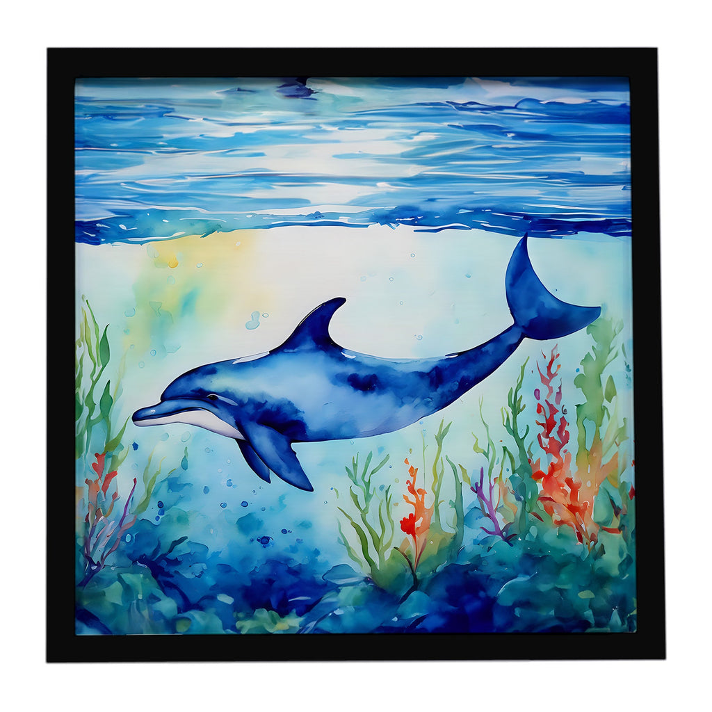 Dolphin Framed Metal Print Bathroom, Kitchen, Office, Home Decor Wall Art Ready to Hang, Square, 8X8