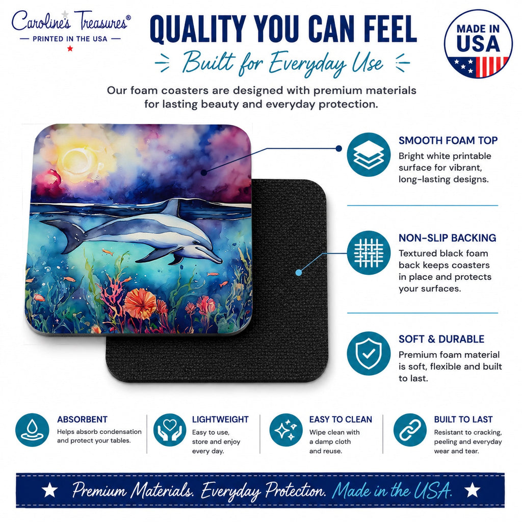 Dolphin Foam Coasters Set of 4 Cup Coasters for Indoor Outdoor, Tabletop Protection, Anti Slip, Mouse pad Material