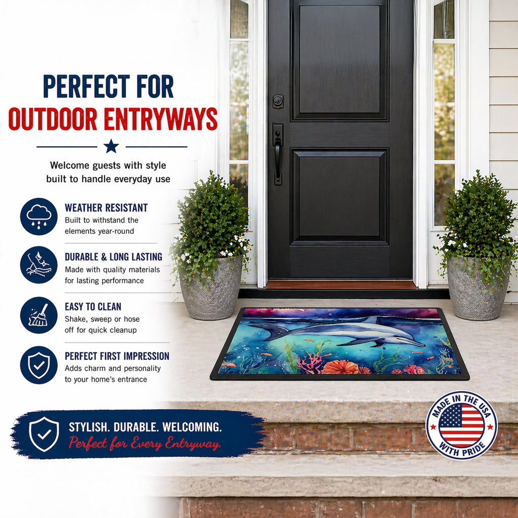 Dolphin Doormat Indoor Outdoor 24H X 36W Front Door Mat Rugs for Entryway, Non Slip Washable Low Pile,