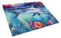 Dolphin Cutting Board Tempered Glass Kitchen Cutting Surface, Heat Resistant Chopping, Non-Slip Feet, Food Prep & Serving