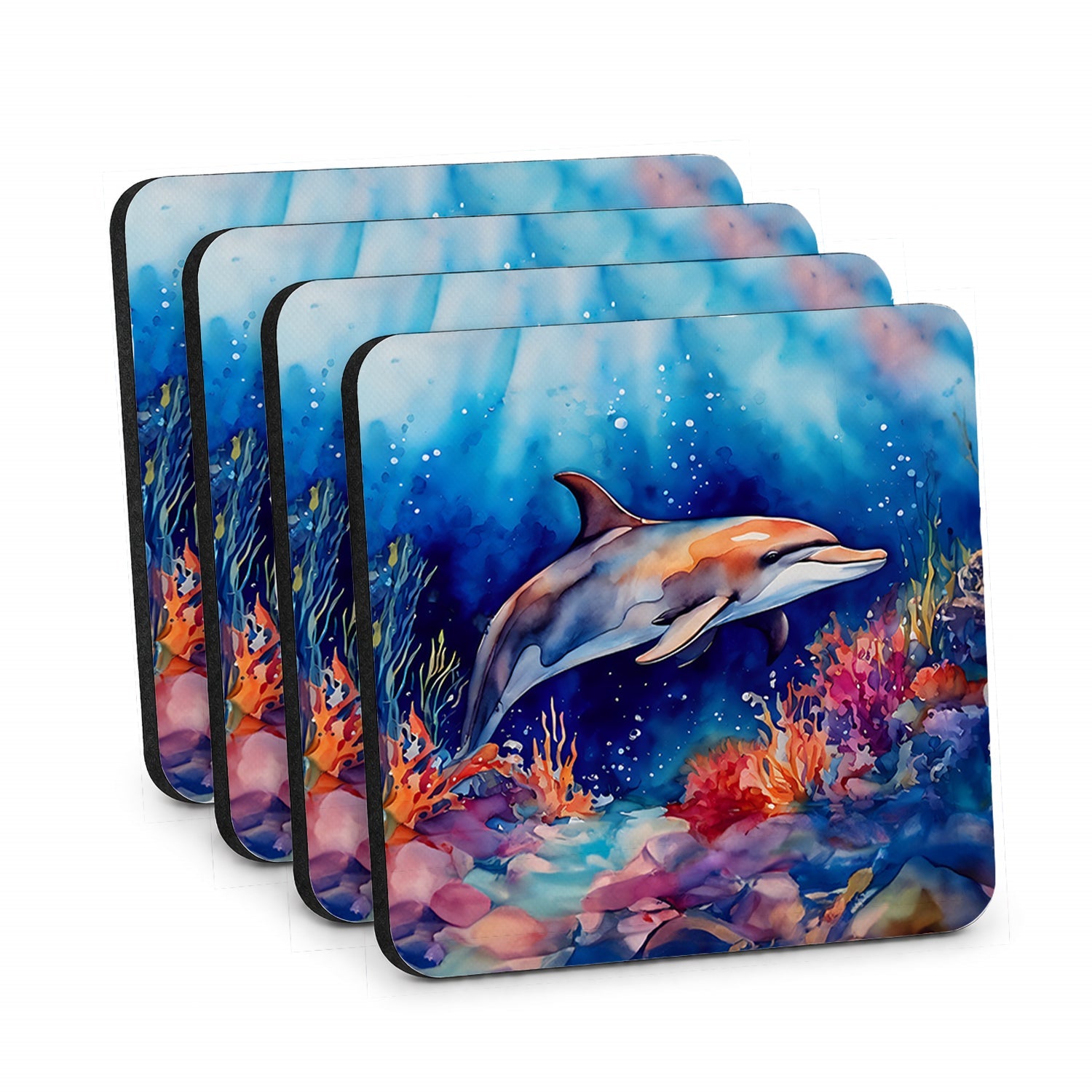 Dolphin Foam Coasters Set of 4 Cup Coasters for Indoor Outdoor, Tabletop Protection, Anti Slip, Mouse pad Material