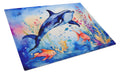 Dolphin Cutting Board Tempered Glass Kitchen Cutting Surface, Heat Resistant Chopping, Non-Slip Feet, Food Prep & Serving