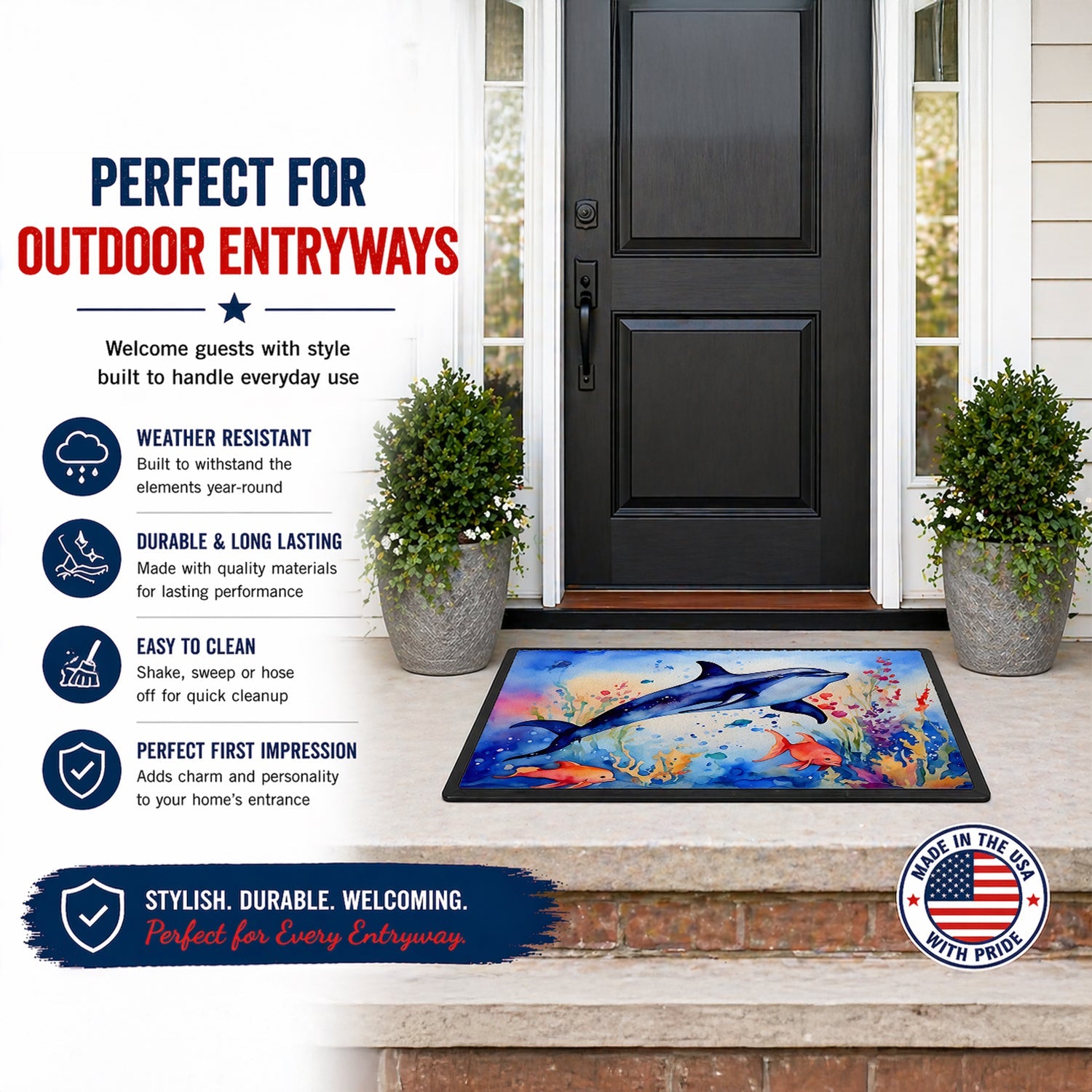 Dolphin Doormat Indoor Outdoor 18H X 27W Front Door Mat Rugs for Entryway, Non Slip Washable