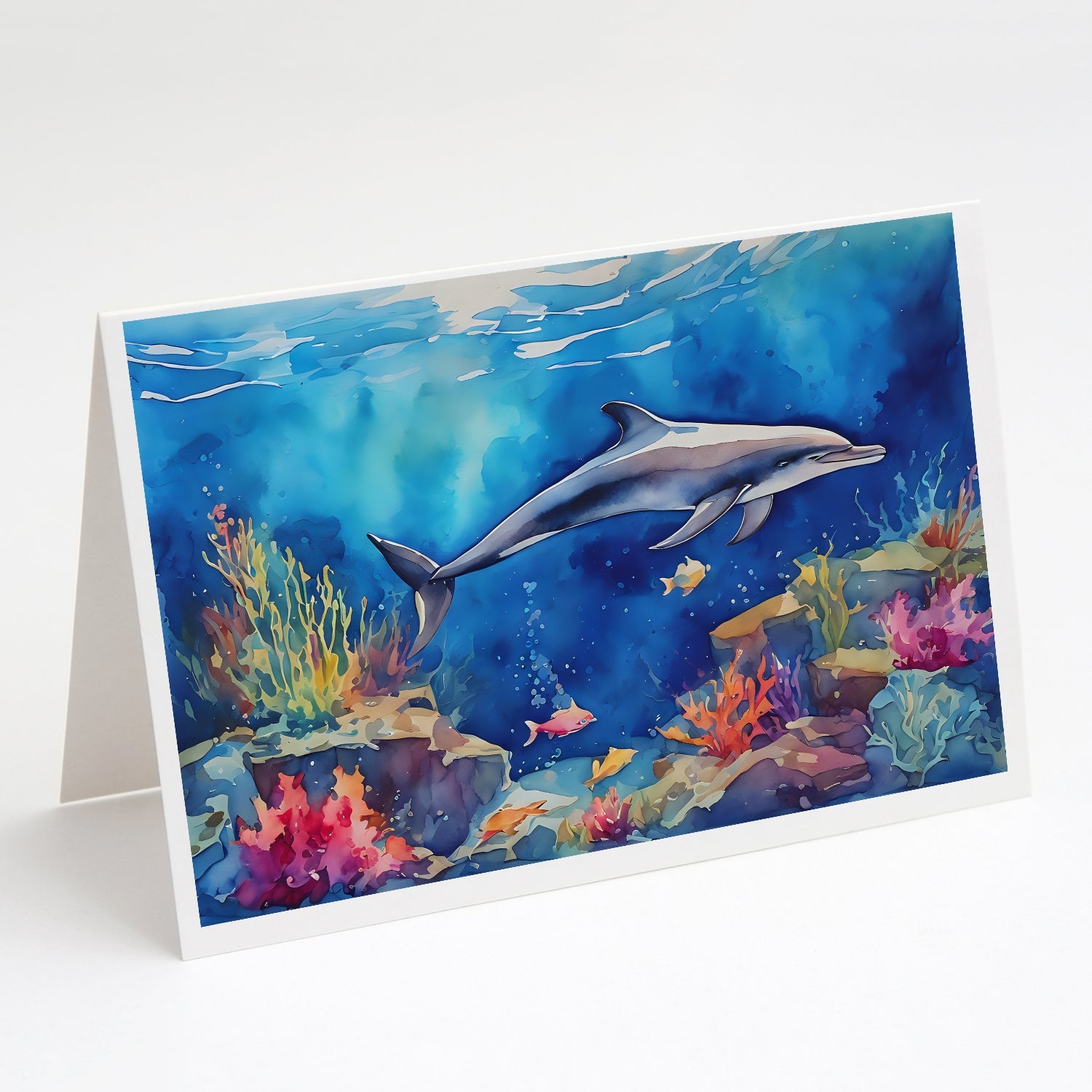 Dolphin Greeting Cards Pack of 8 Blank Cards with Envelopes Whimsical A7 Size 5x7
