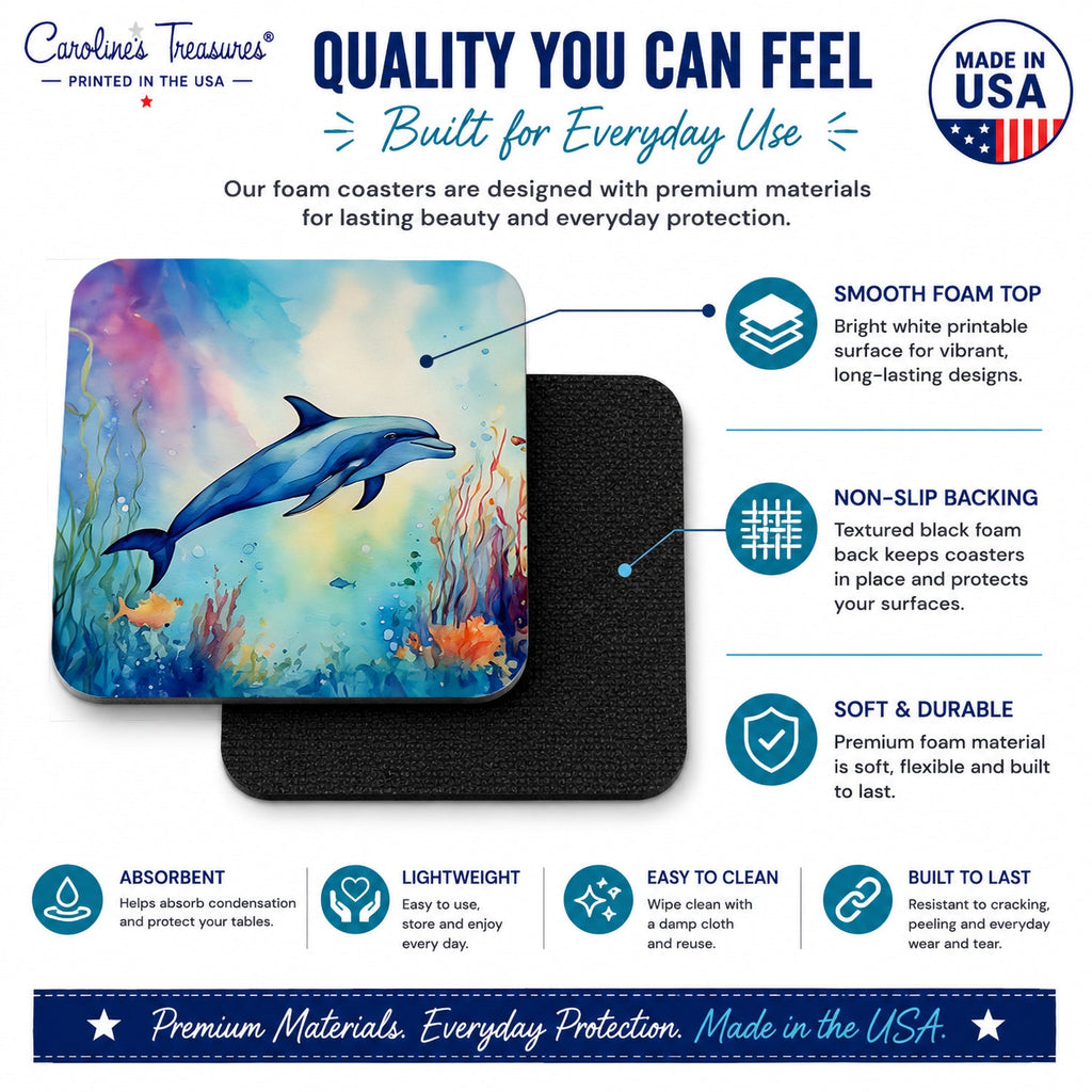 Dolphin Foam Coasters Set of 4 Cup Coasters for Indoor Outdoor, Tabletop Protection, Anti Slip, Mouse pad Material