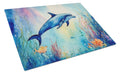 Dolphin Cutting Board Tempered Glass Kitchen Cutting Surface, Heat Resistant Chopping, Non-Slip Feet, Food Prep & Serving