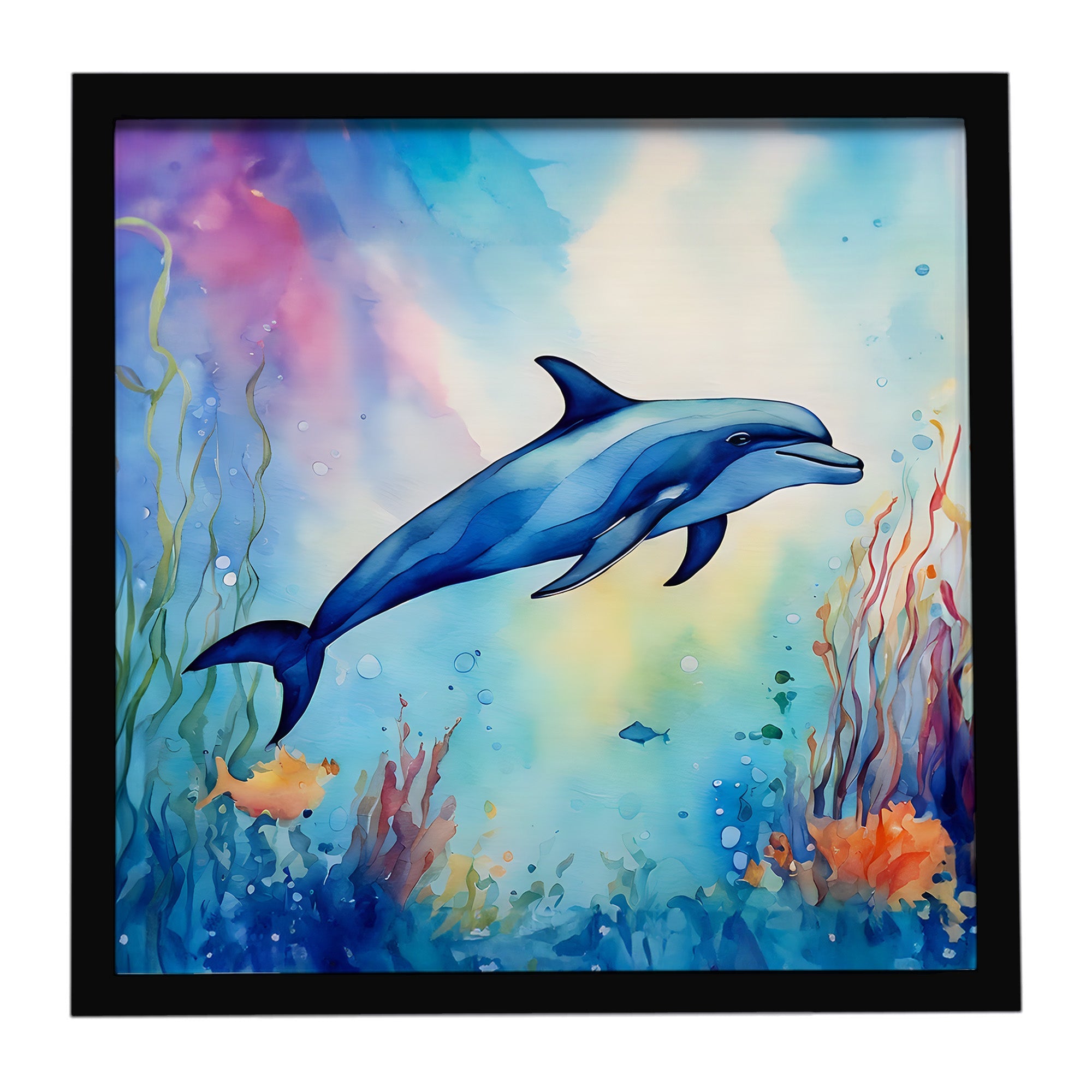Dolphin Framed Metal Print Bathroom, Kitchen, Office, Home Decor Wall Art Ready to Hang, Square, 8X8