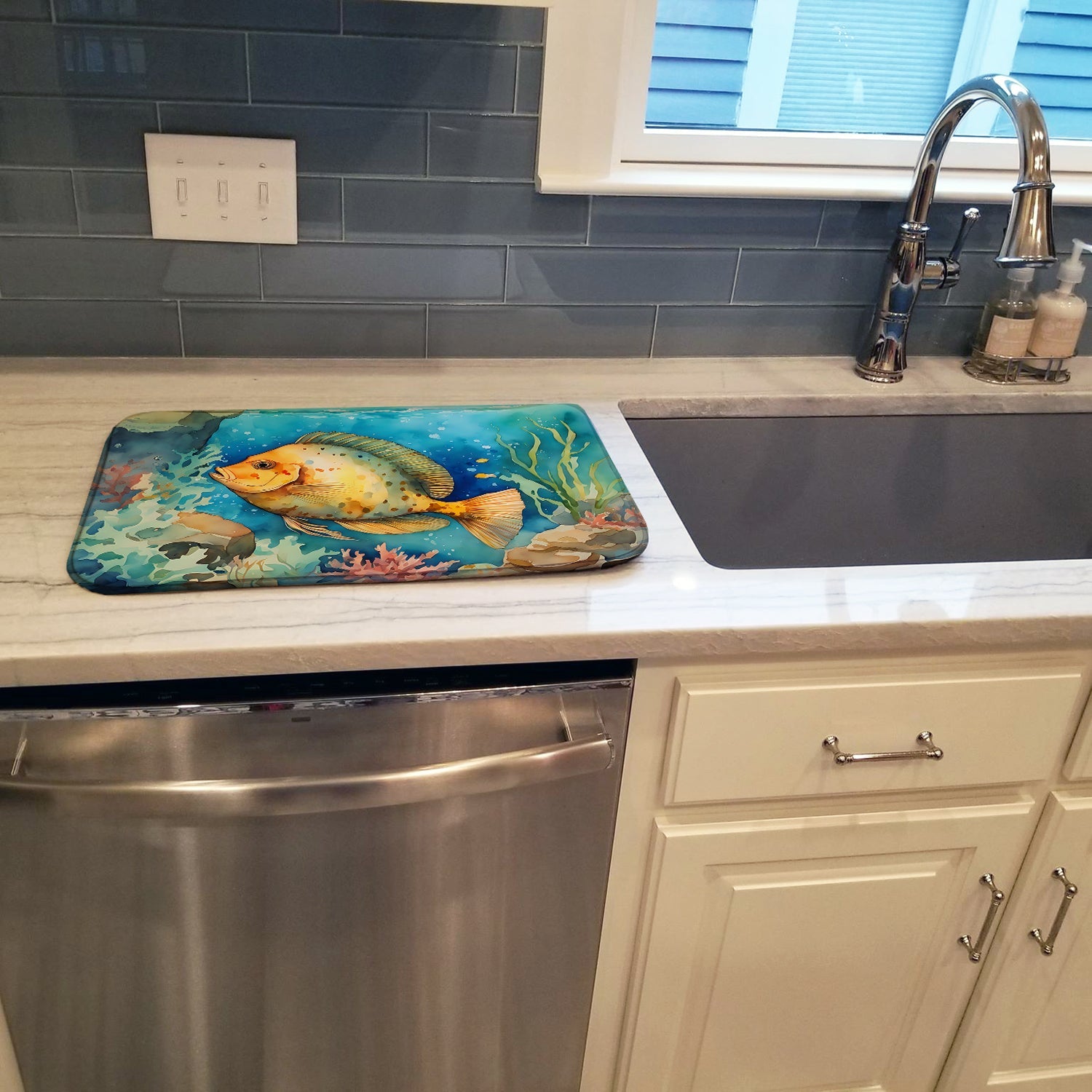 Flounder Dish Drying Mat Absorbent Dish Drying Mat Pad for Kitchen Counter Dish Drainer Mat for Countertop, 14 x 21", Multicolor