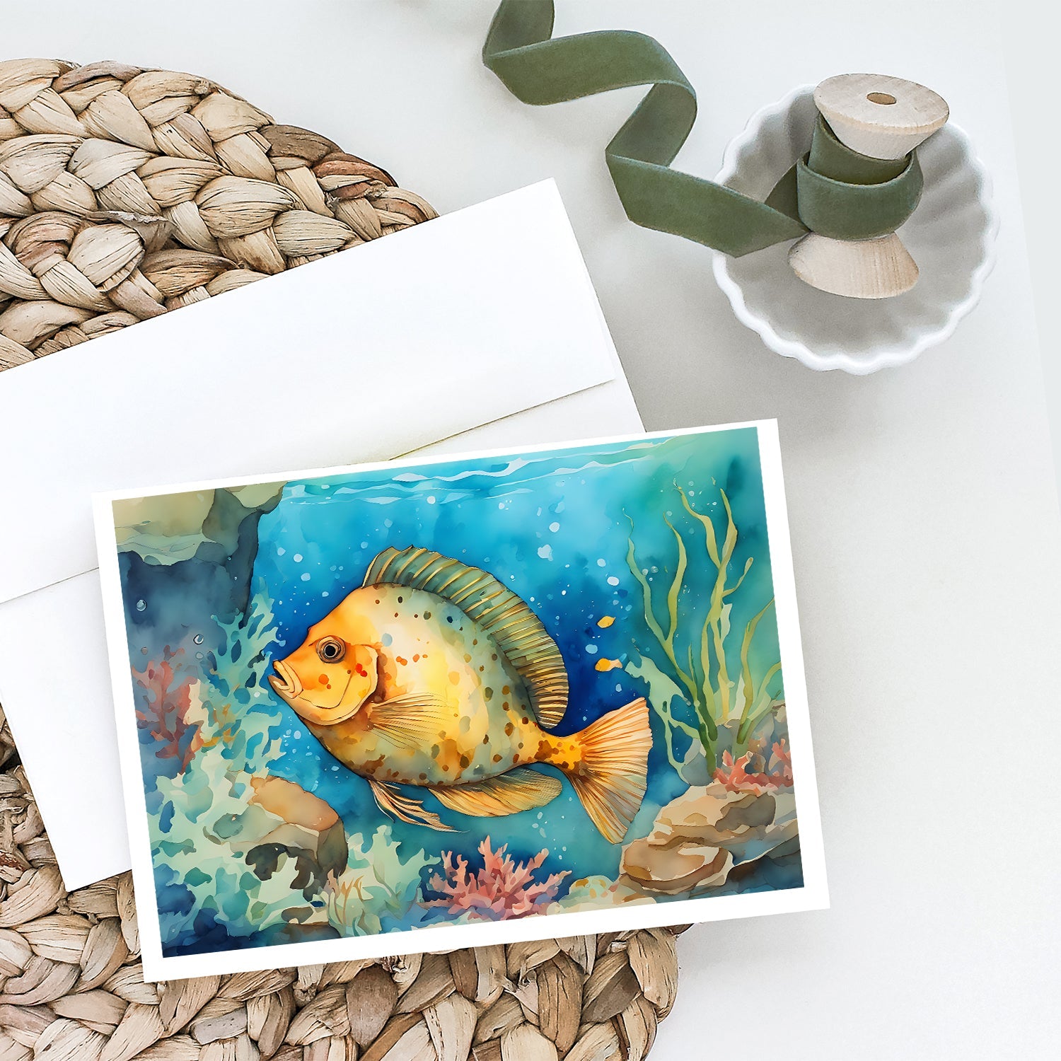 Flounder Greeting Cards Pack of 8 Blank Cards with Envelopes Whimsical A7 Size 5x7