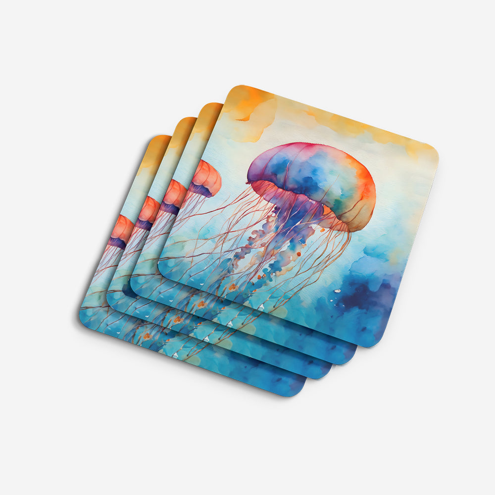 Jellyfish Foam Coasters Set of 4 Cup Coasters for Indoor Outdoor, Tabletop Protection, Anti Slip, Mouse pad Material