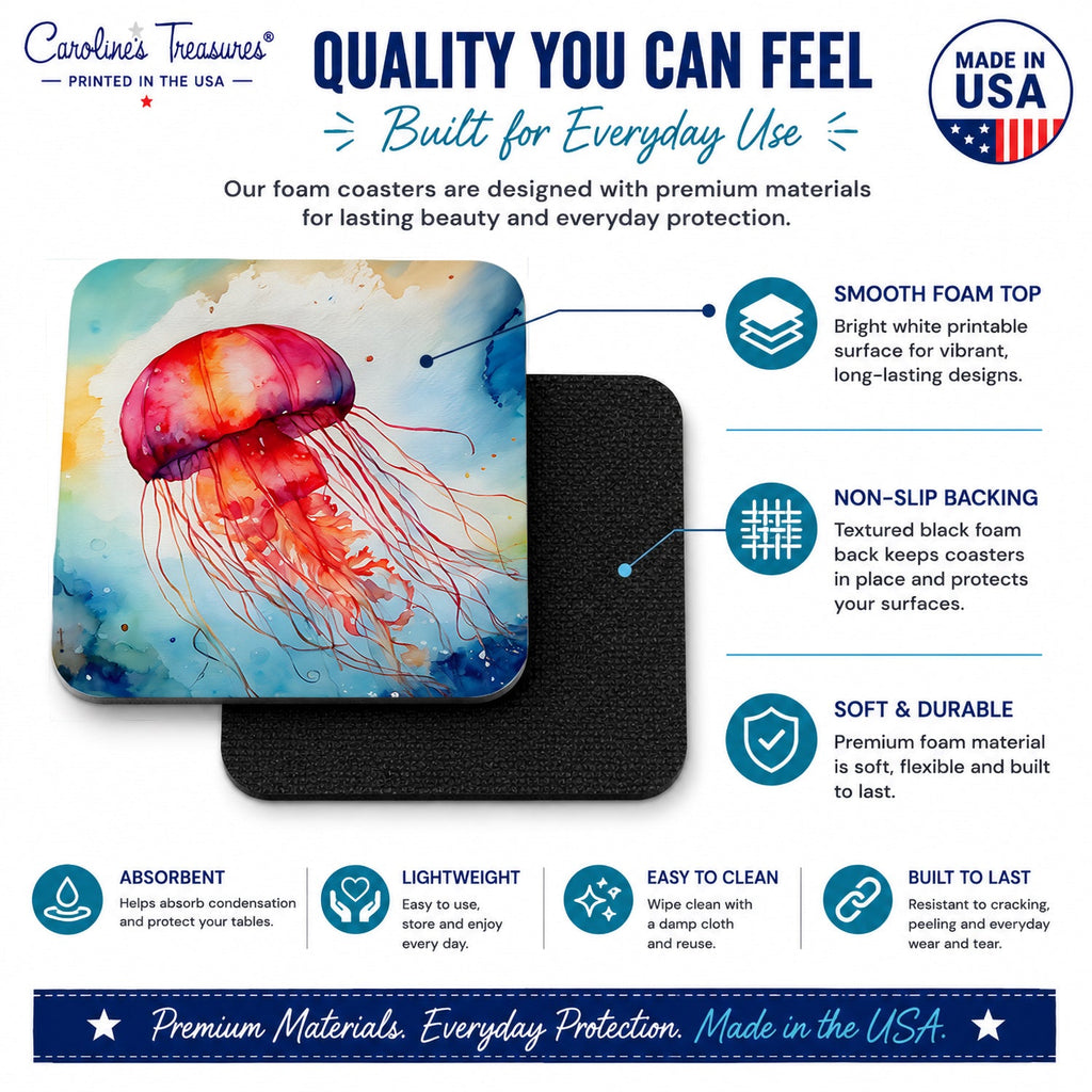 Jellyfish Foam Coasters Set of 4 Cup Coasters for Indoor Outdoor, Tabletop Protection, Anti Slip, Mouse pad Material