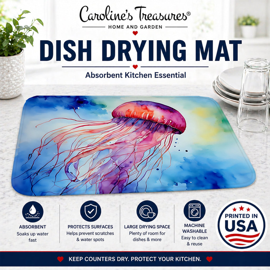 Jellyfish Dish Drying Mat Absorbent Dish Drying Mat Pad for Kitchen Counter Dish Drainer Mat for Countertop, 14 x 21", Multicolor