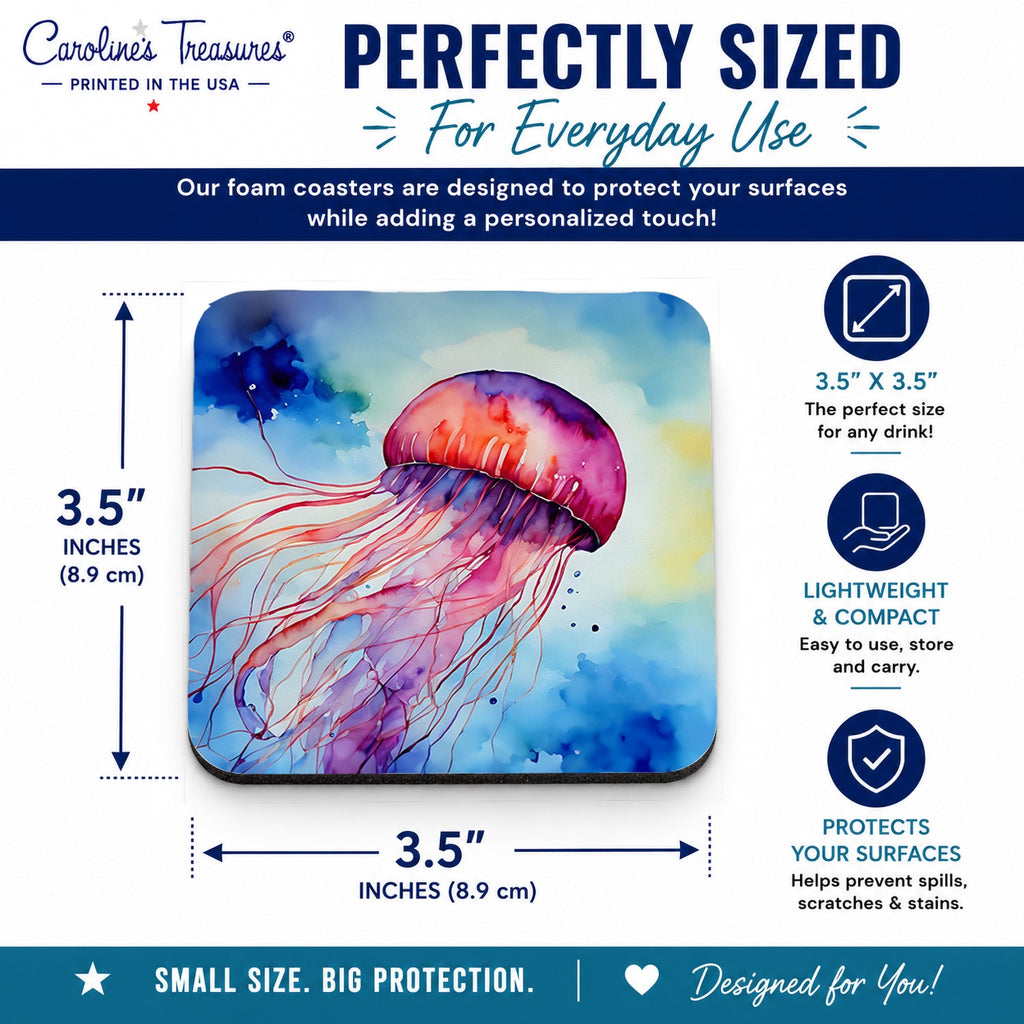Jellyfish Foam Coasters Set of 4 Cup Coasters for Indoor Outdoor, Tabletop Protection, Anti Slip, Mouse pad Material