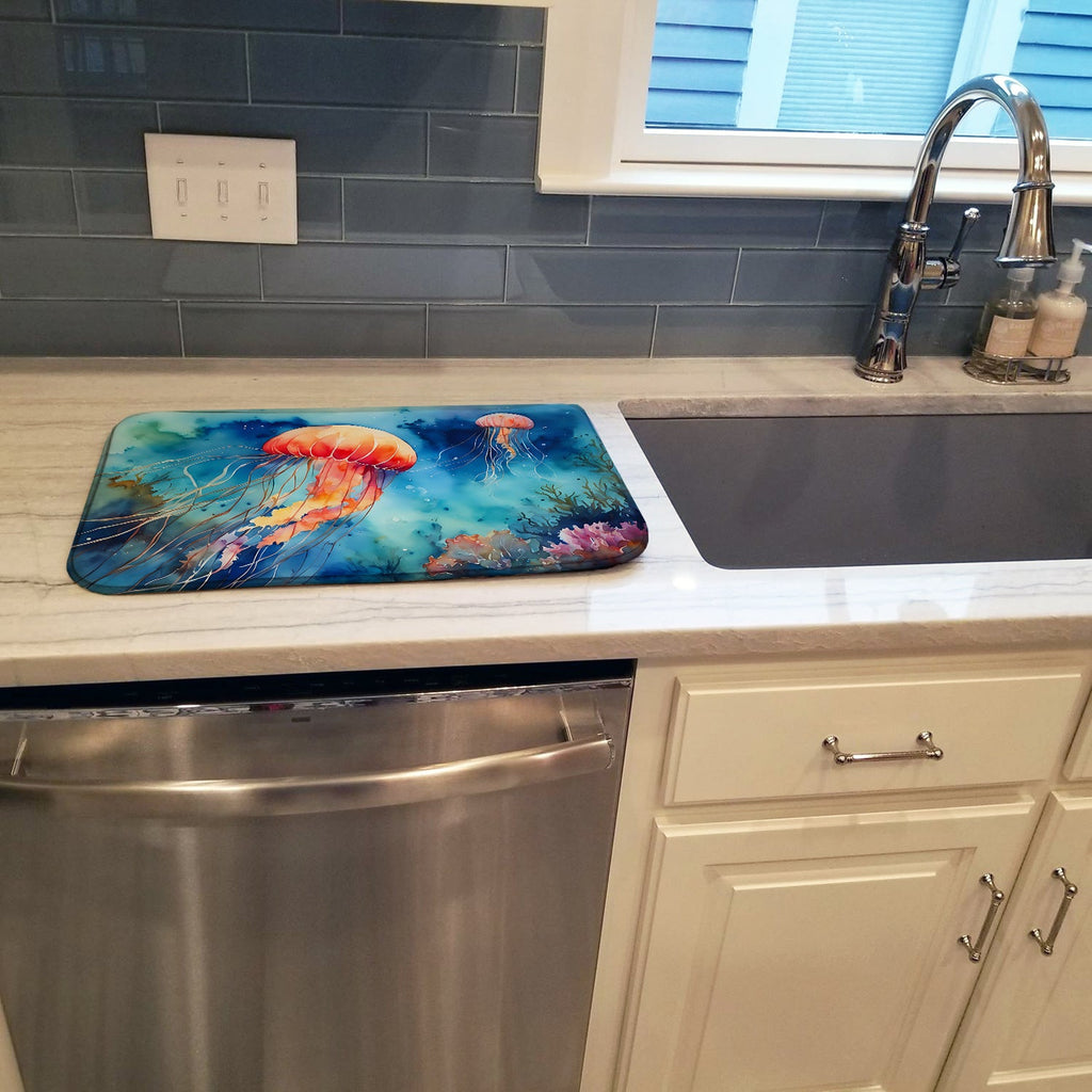 Jellyfish Dish Drying Mat Absorbent Dish Drying Mat Pad for Kitchen Counter Dish Drainer Mat for Countertop, 14 x 21", Multicolor