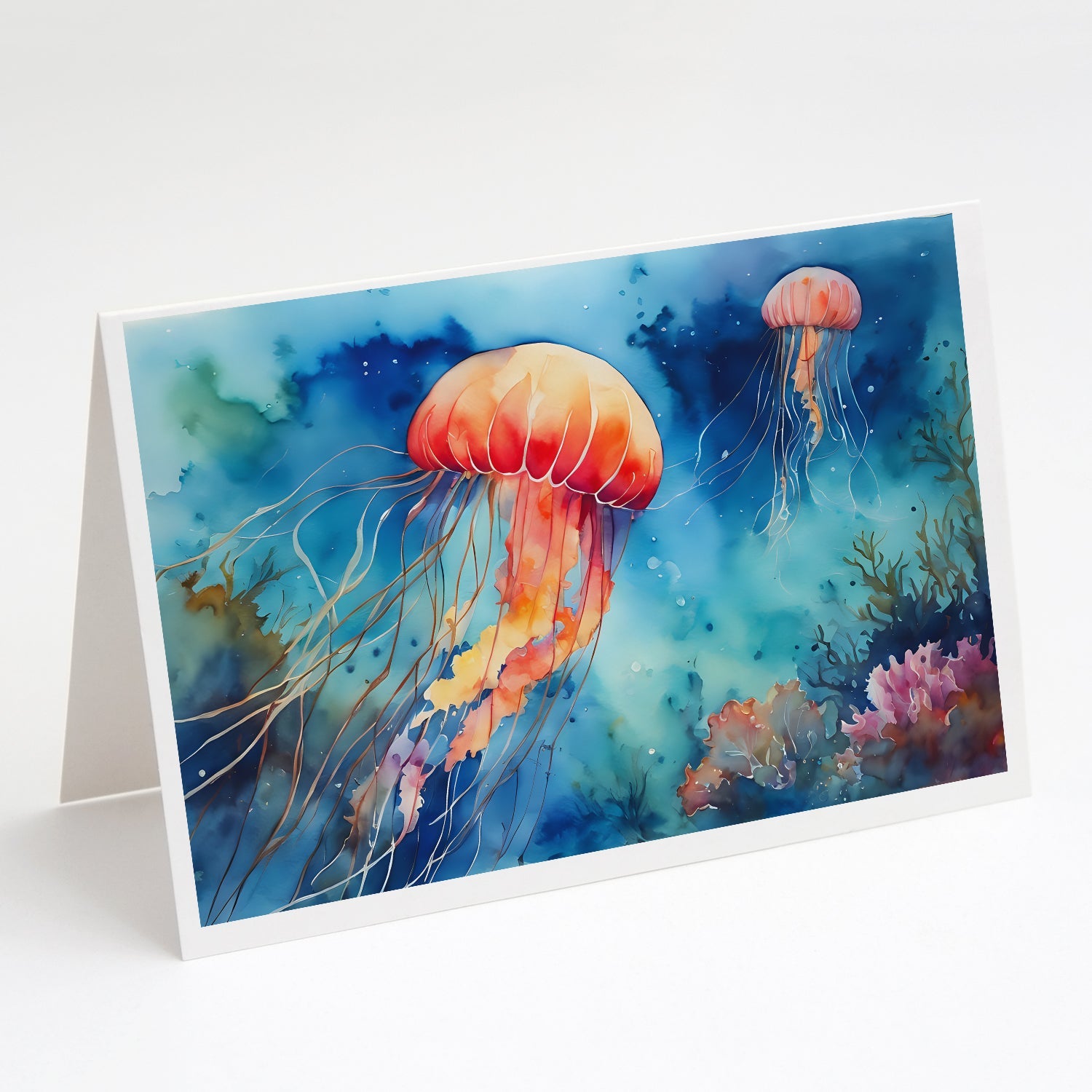 Jellyfish Greeting Cards Pack of 8 Blank Cards with Envelopes Whimsical A7 Size 5x7