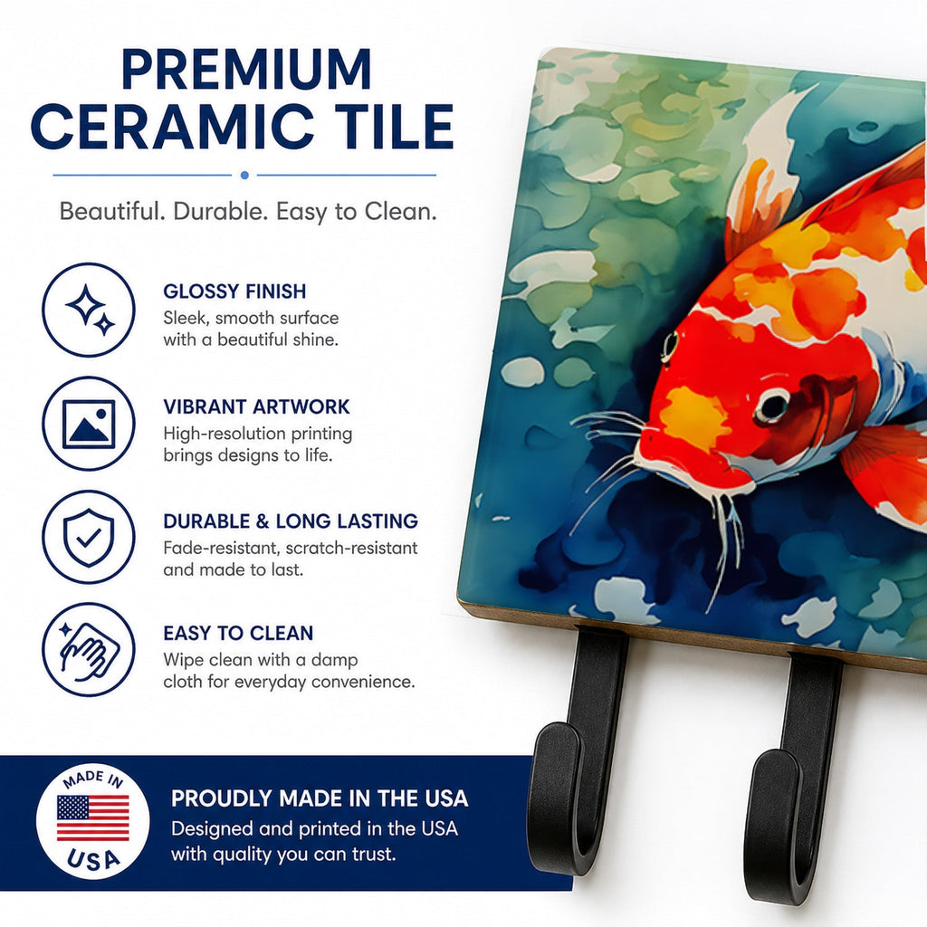 Koi Fish Leash or Key Holder Wall Hooks, Coat Rack Wall Mount, for Hanging Keys, Towels, Aprons, Leashes