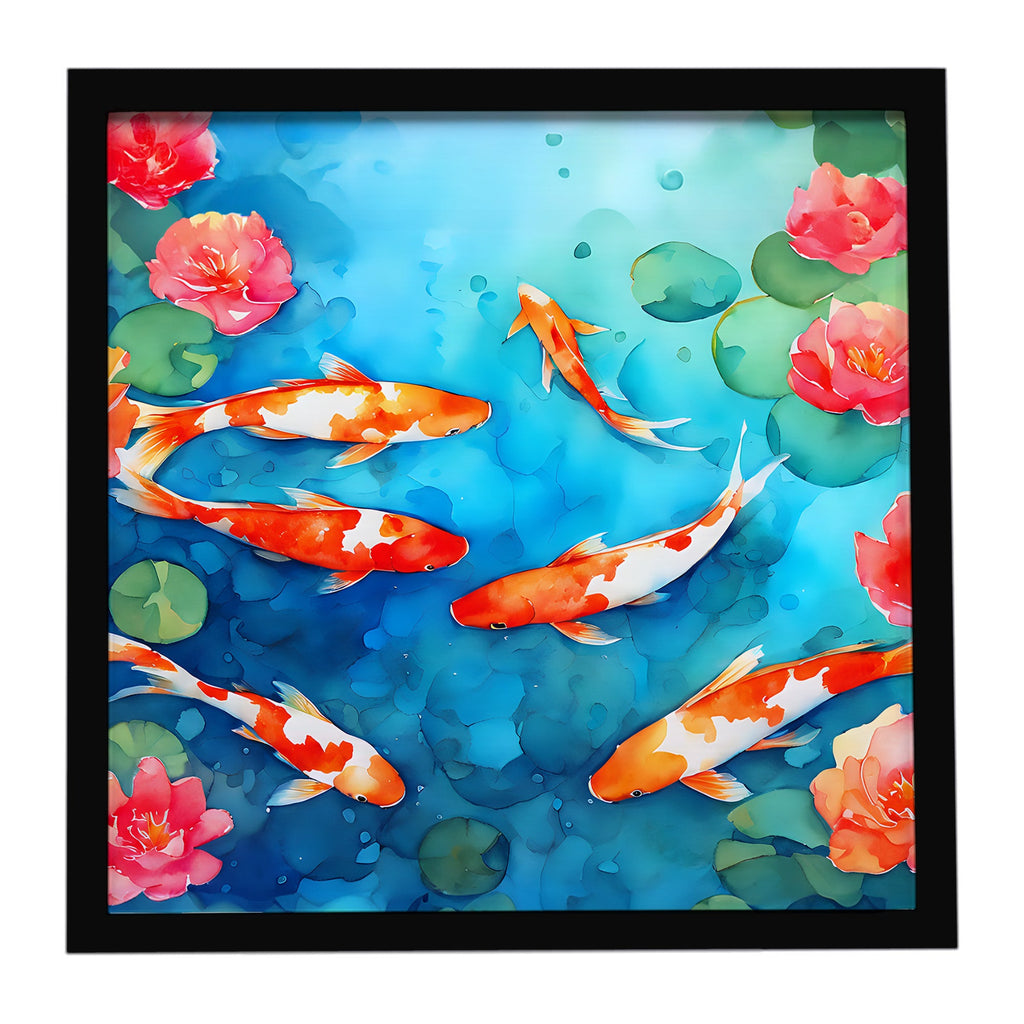 Koi Fish Framed Metal Print Bathroom, Kitchen, Office, Home Decor Wall Art Ready to Hang, Square, 8X8
