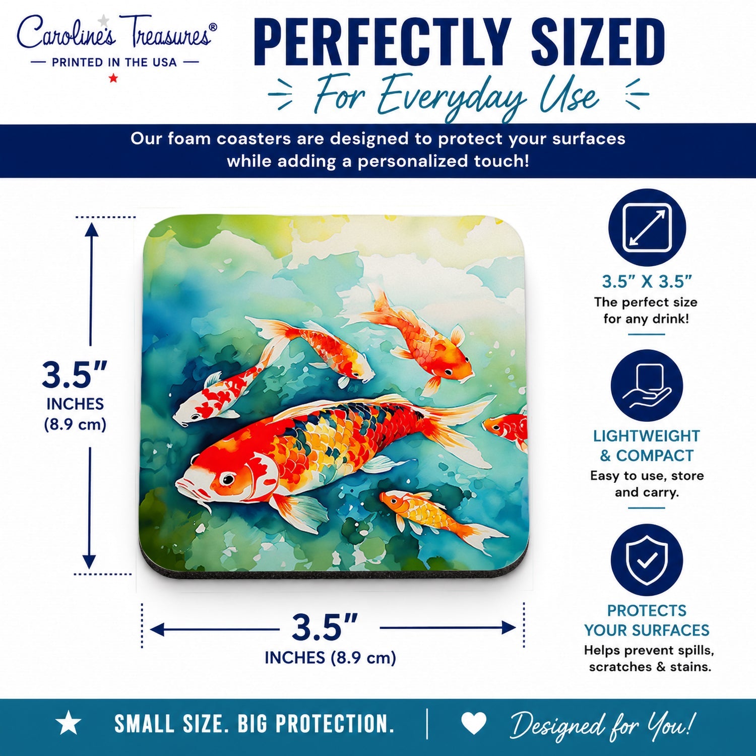 Koi Fish Foam Coasters Set of 4 Cup Coasters for Indoor Outdoor, Tabletop Protection, Anti Slip, Mouse pad Material