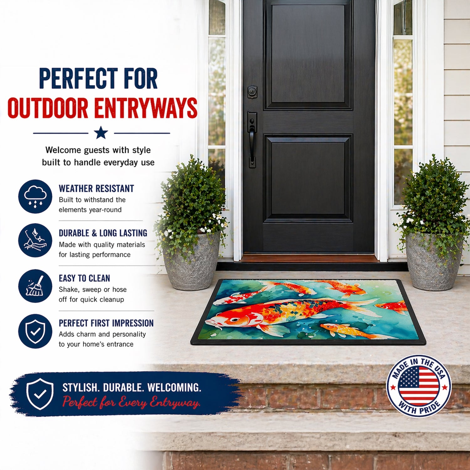 Koi Fish Doormat Indoor Outdoor 24H X 36W Front Door Mat Rugs for Entryway, Non Slip Washable Low Pile,