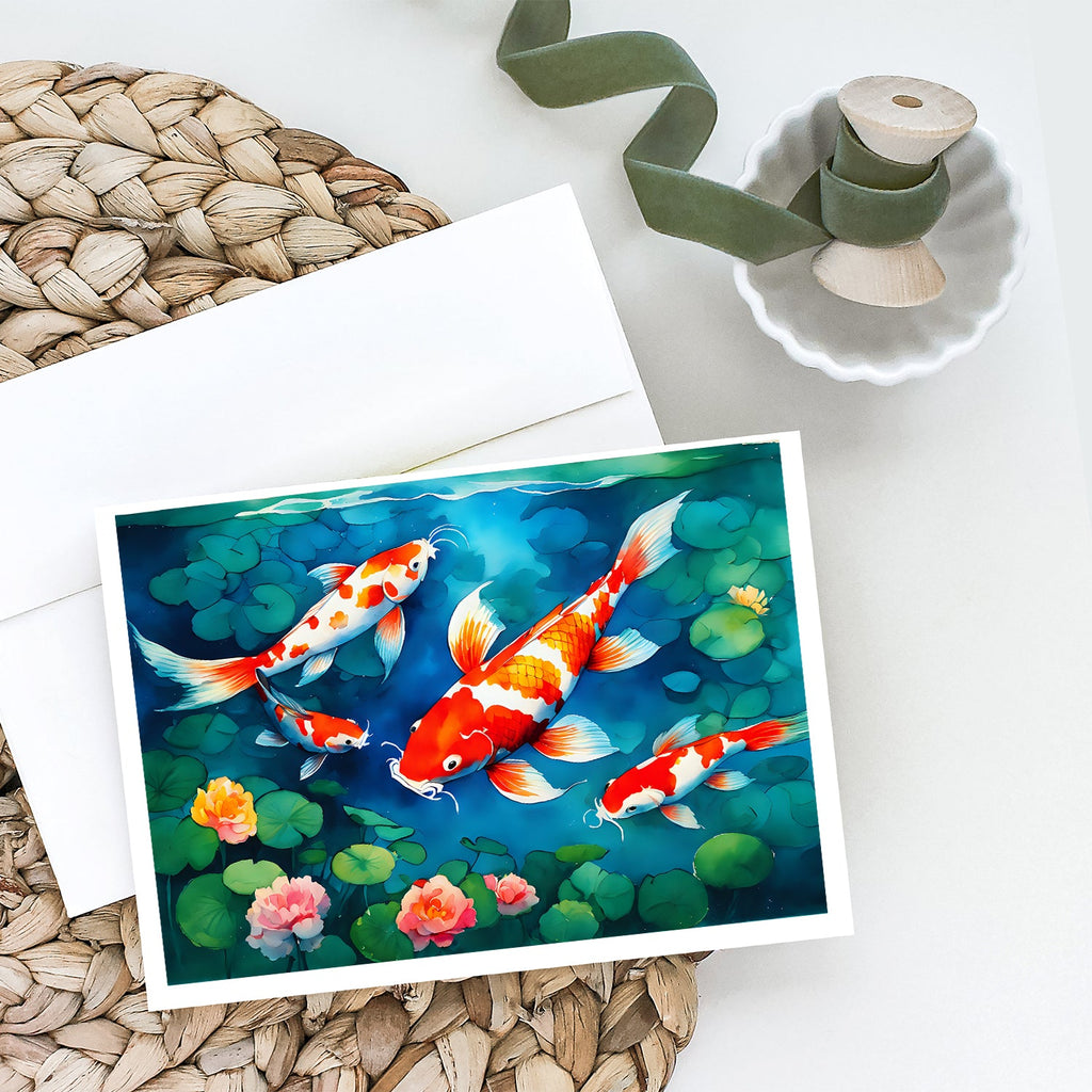 Koi Fish Greeting Cards Pack of 8 Blank Cards with Envelopes Whimsical A7 Size 5x7