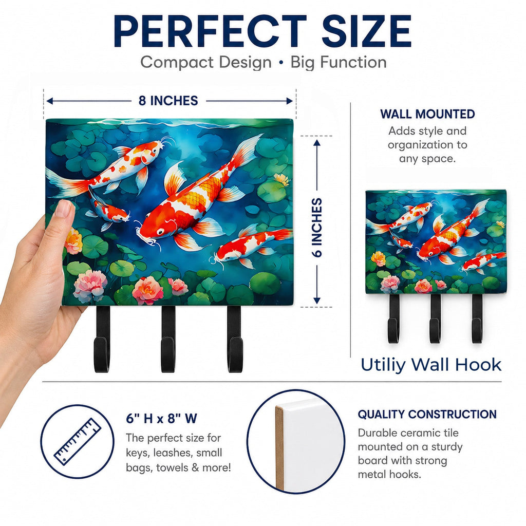 Koi Fish Leash or Key Holder Wall Hooks, Coat Rack Wall Mount, for Hanging Keys, Towels, Aprons, Leashes