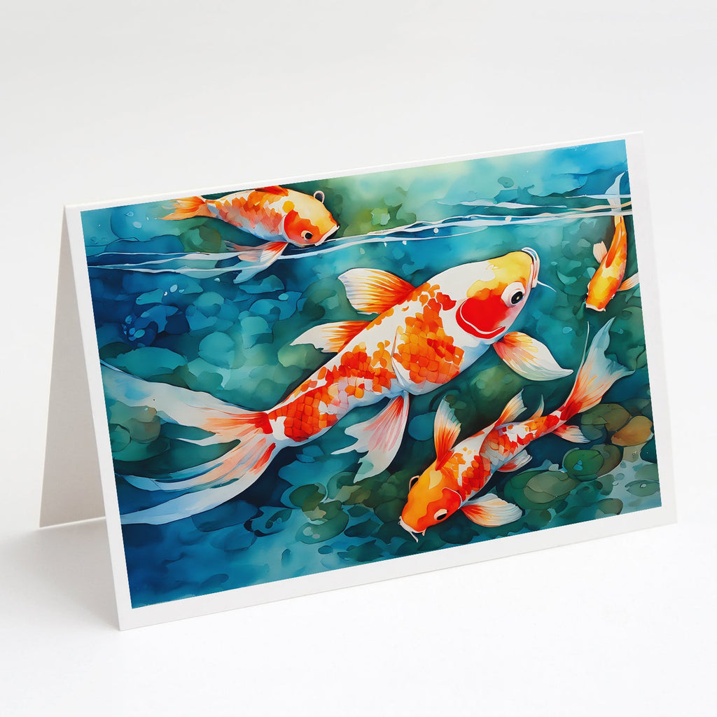 Koi Fish Greeting Cards Pack of 8 Blank Cards with Envelopes Whimsical A7 Size 5x7
