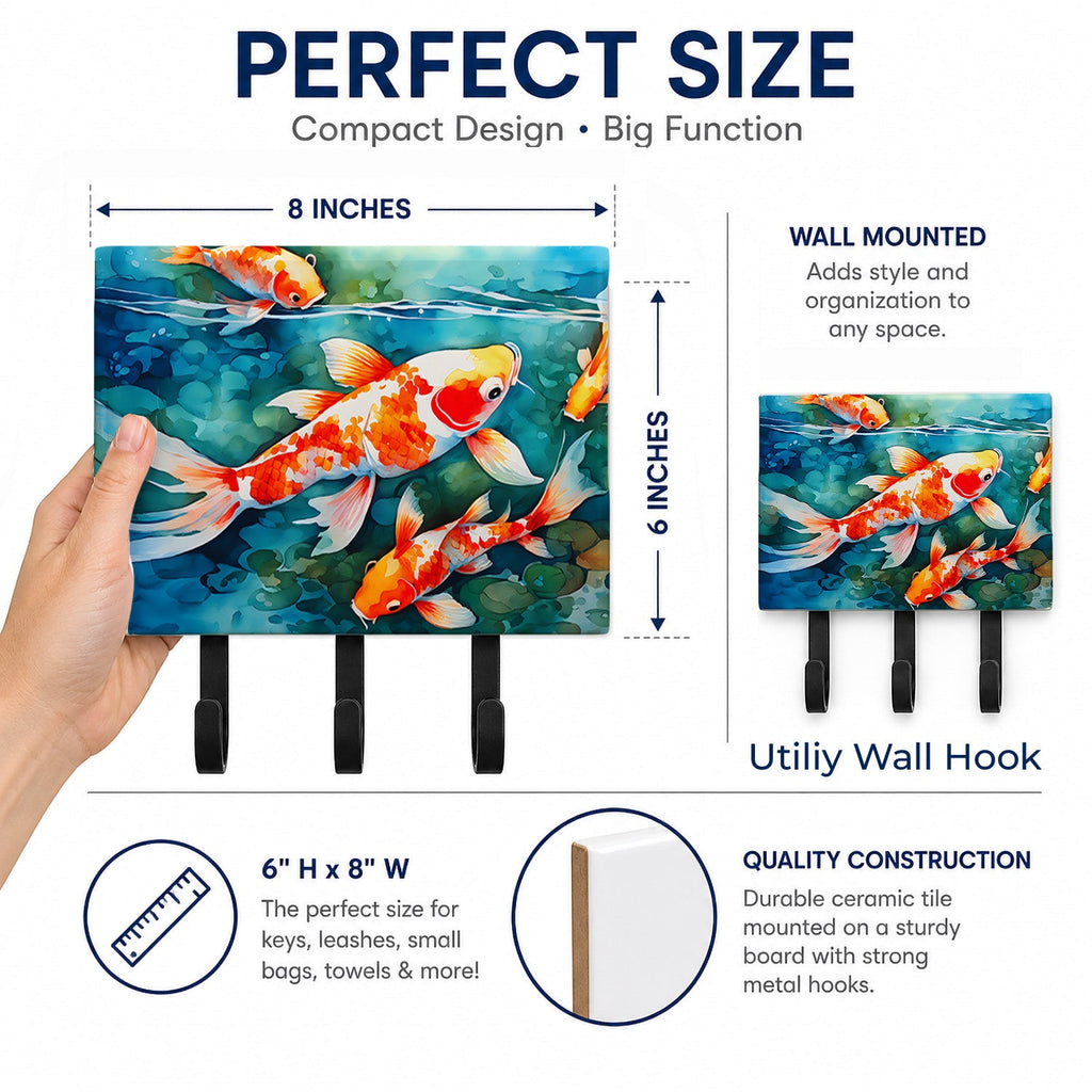 Koi Fish Leash or Key Holder Wall Hooks, Coat Rack Wall Mount, for Hanging Keys, Towels, Aprons, Leashes