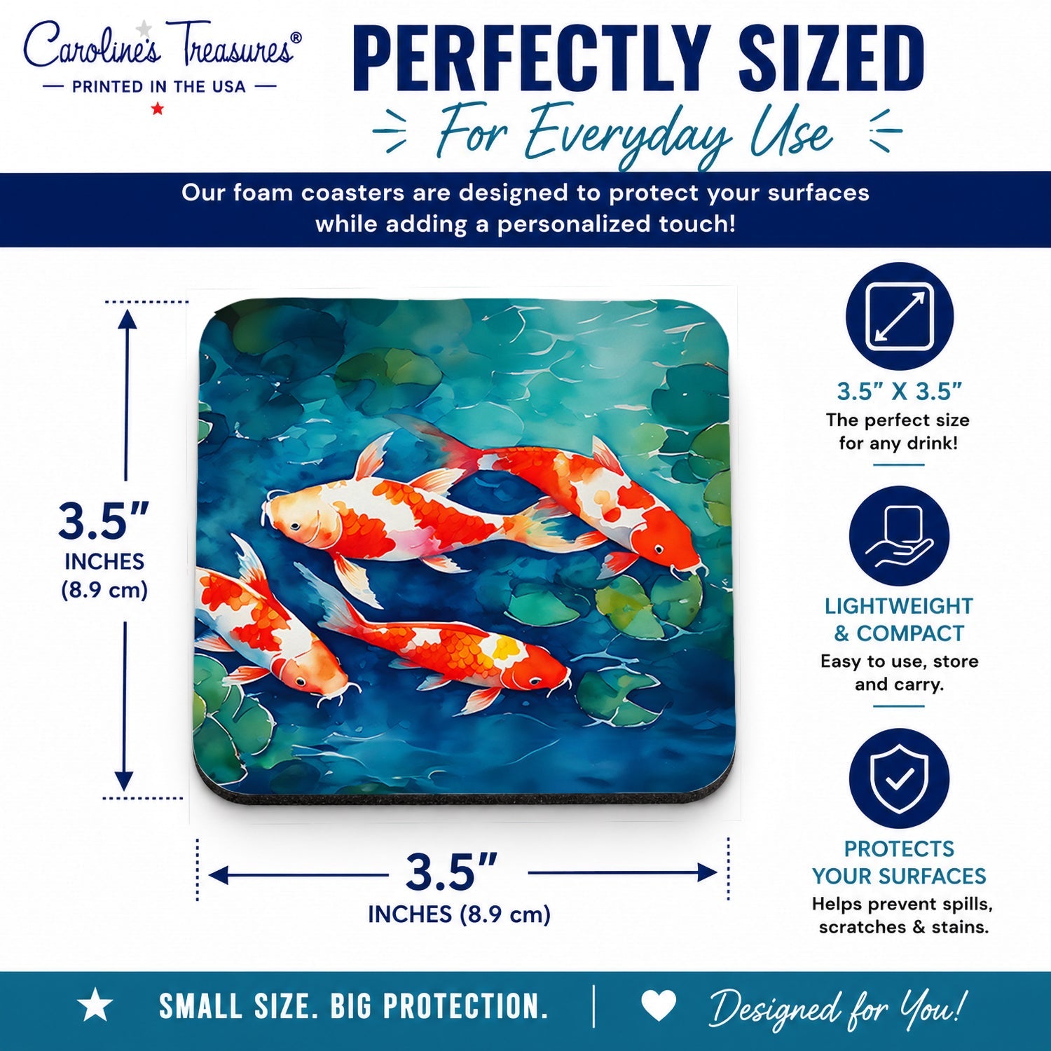 Koi Fish Foam Coasters Set of 4 Cup Coasters for Indoor Outdoor, Tabletop Protection, Anti Slip, Mouse pad Material